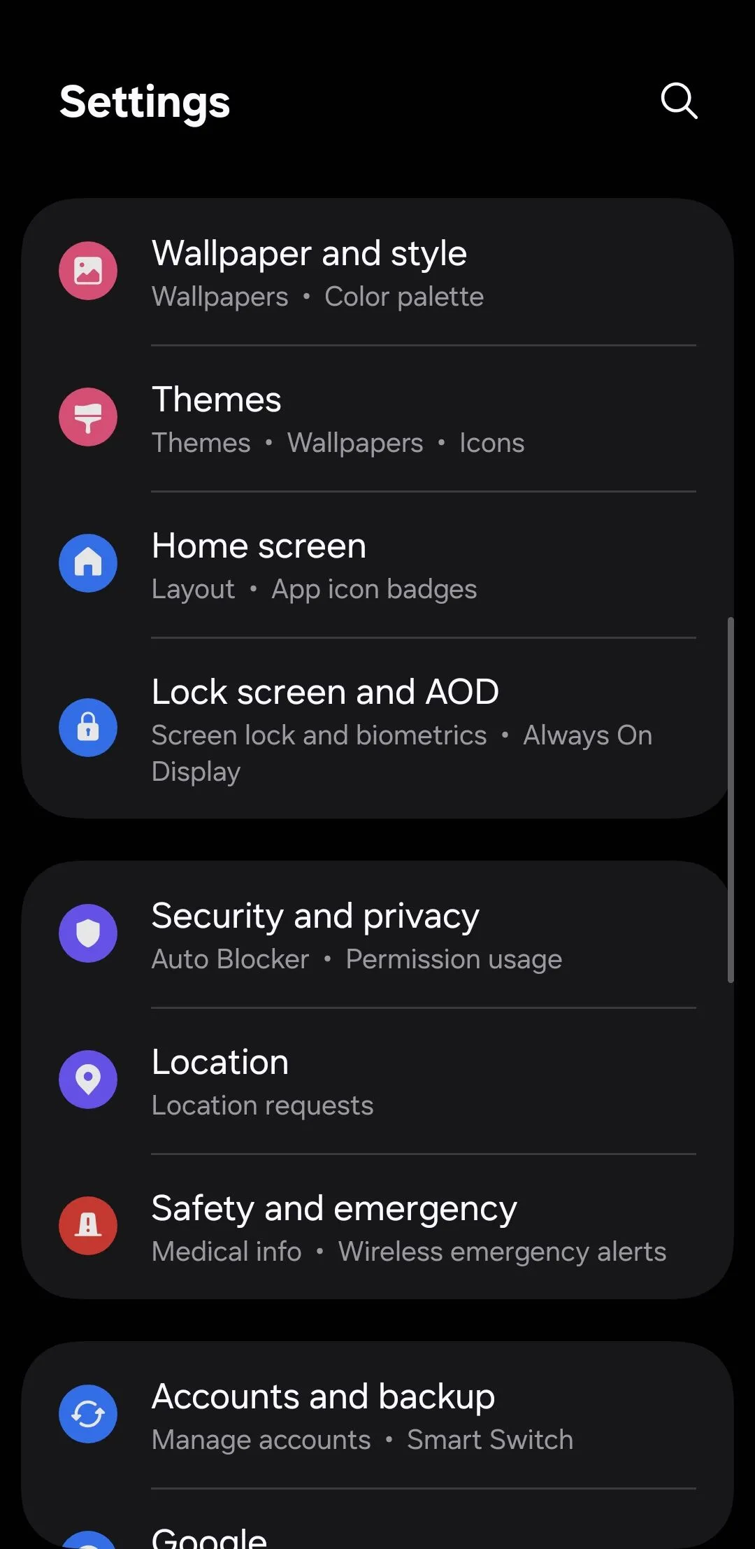Menu cài đặt chung trên điện thoại Android, nơi người dùng tùy chỉnh hệ thống