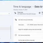 Menu Cài đặt Ngày và Giờ trên Windows 11, hiển thị tùy chọn tự động điều chỉnh giờ mùa hè
