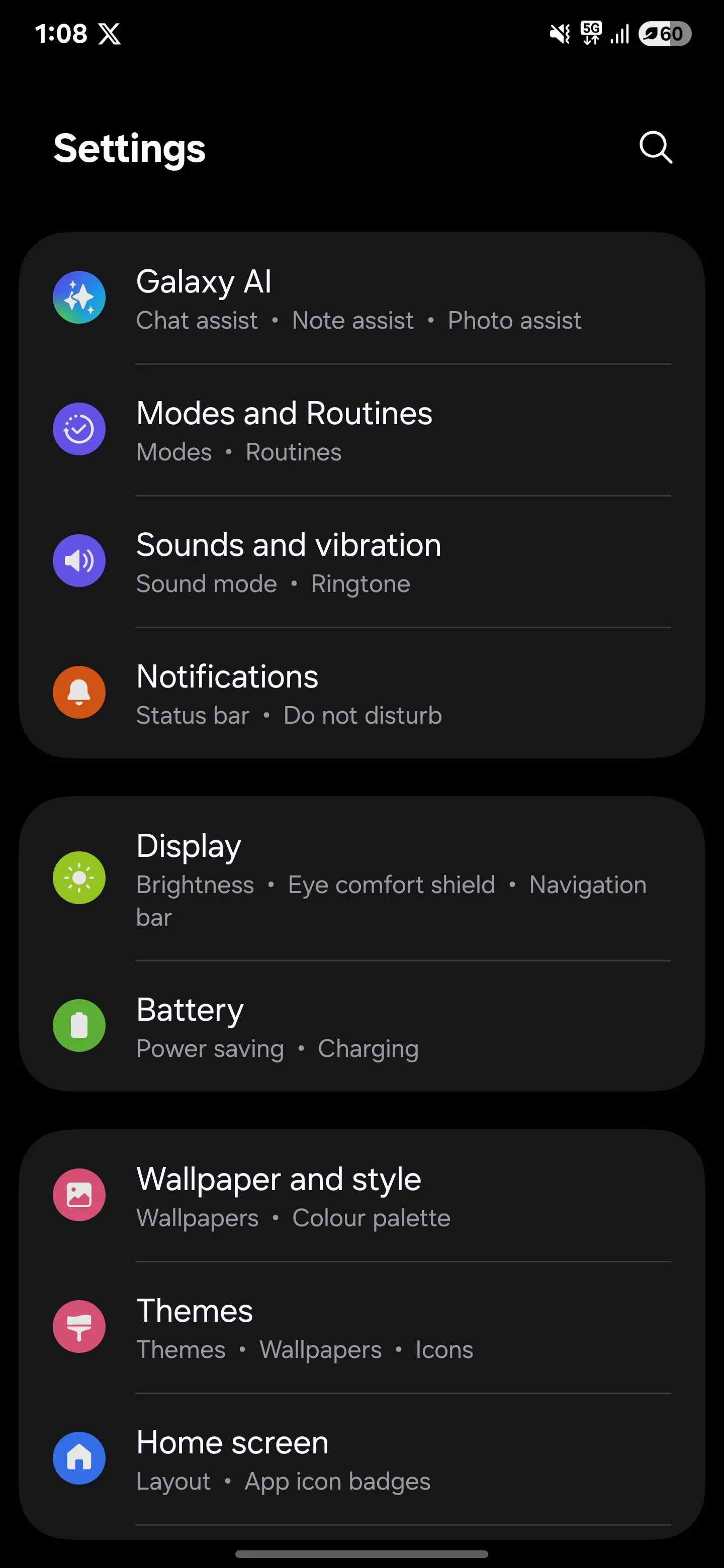 Menu cài đặt pin trên Samsung Galaxy S25 Ultra
