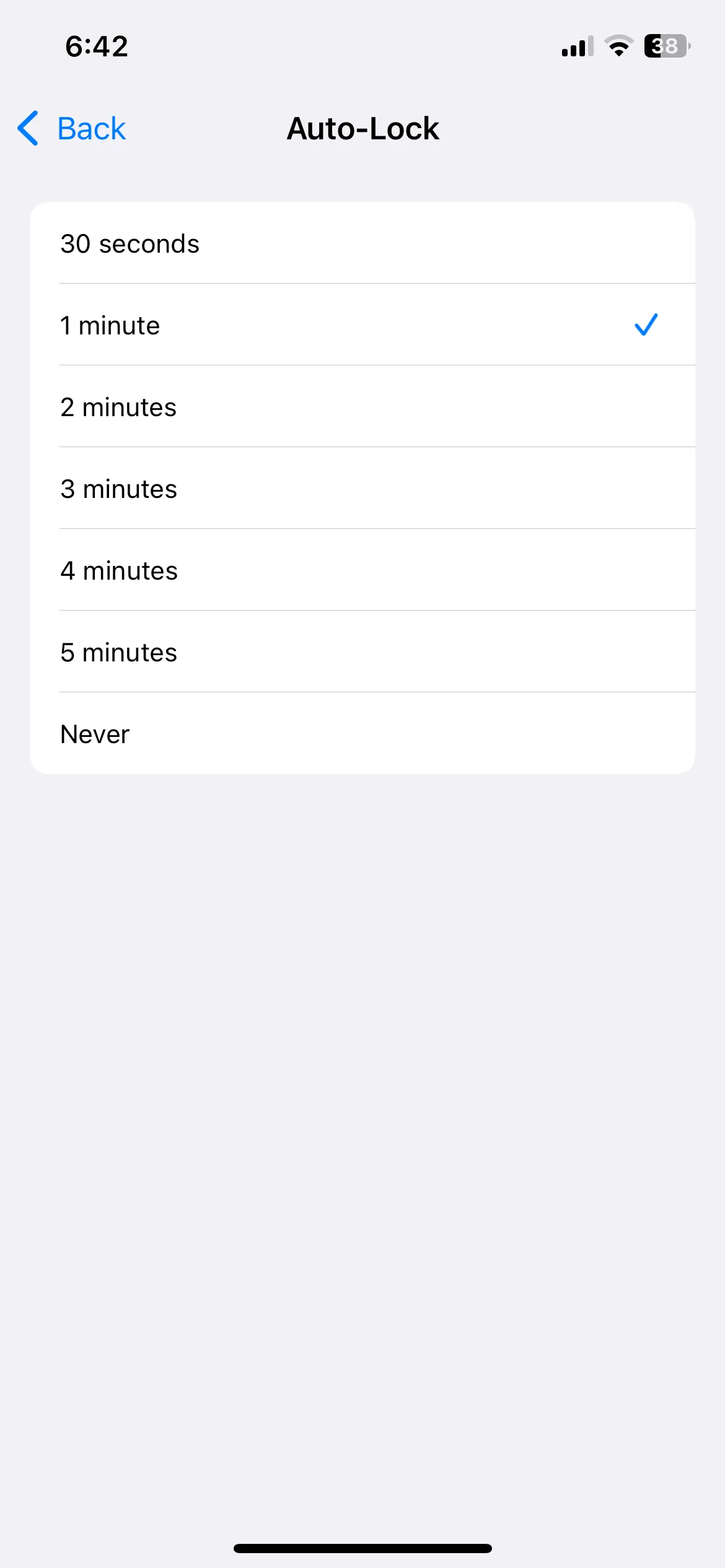 Menu cài đặt thời gian Tự động khóa màn hình iPhone