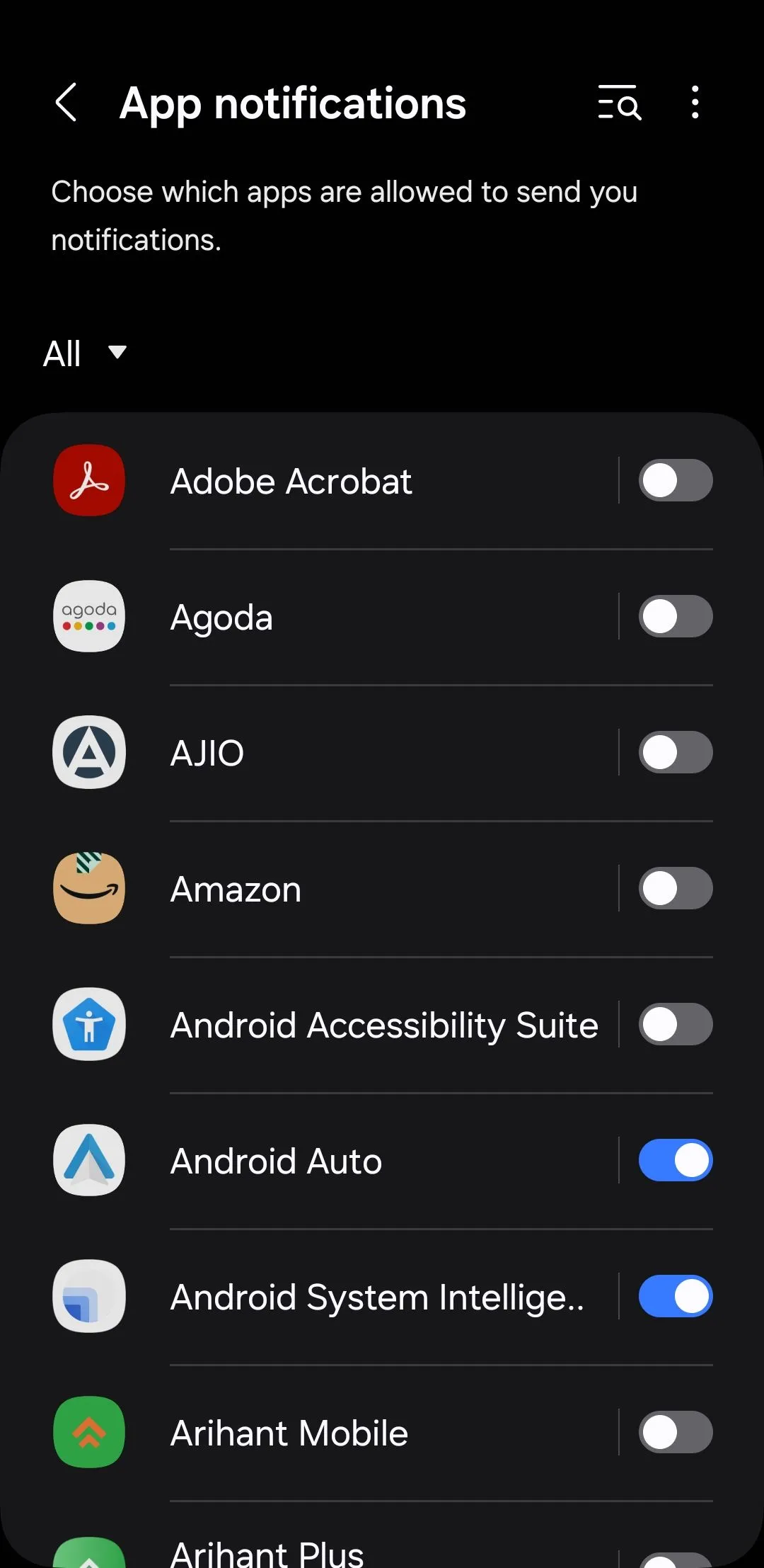 Menu cài đặt thông báo ứng dụng trong hệ điều hành Android
