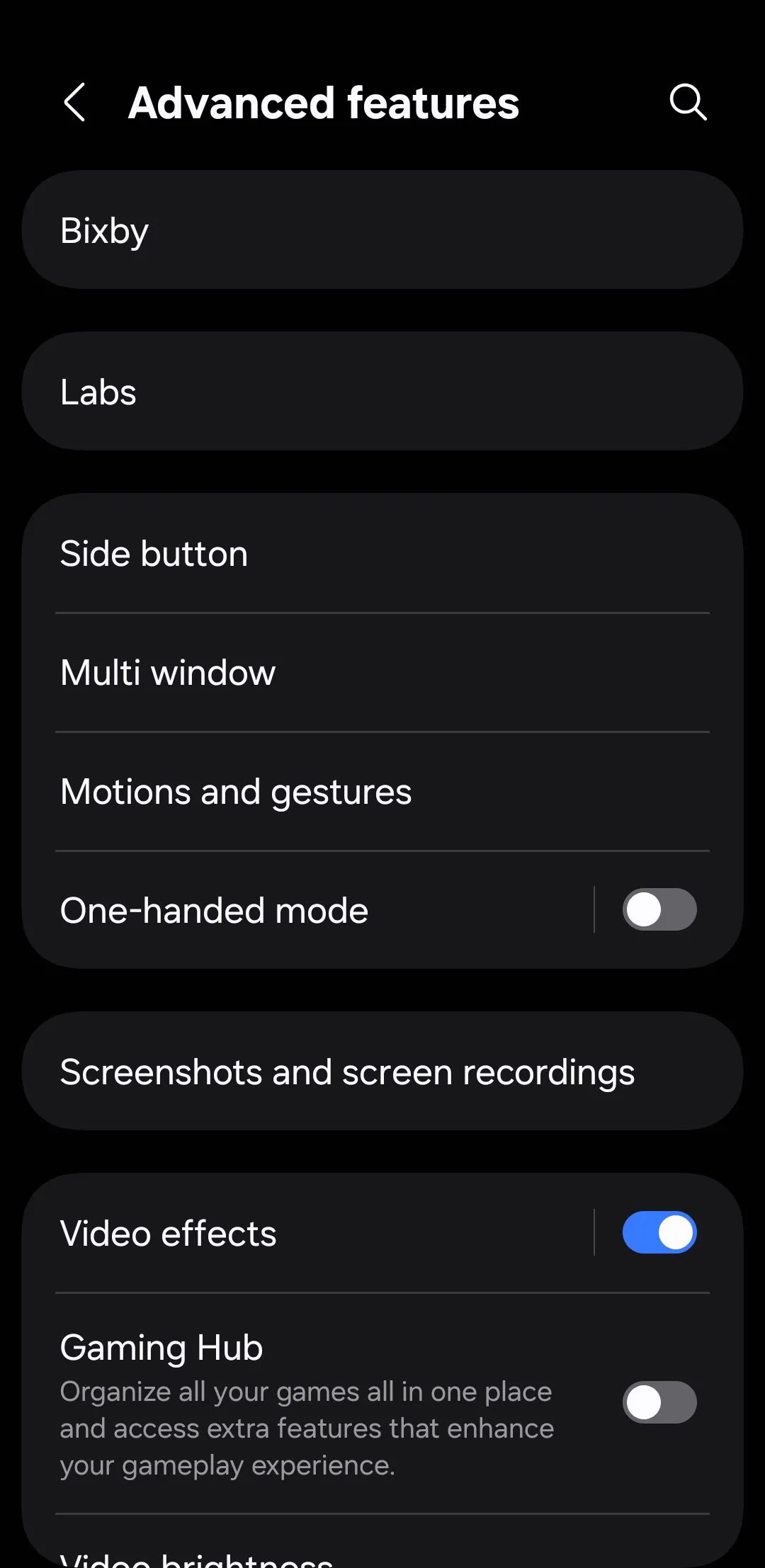 menu cài đặt tính năng nâng cao trên điện thoại Android