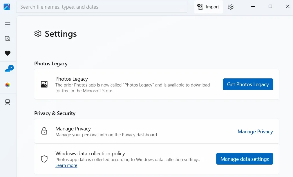 Menu cài đặt ứng dụng Photos trên Windows 11