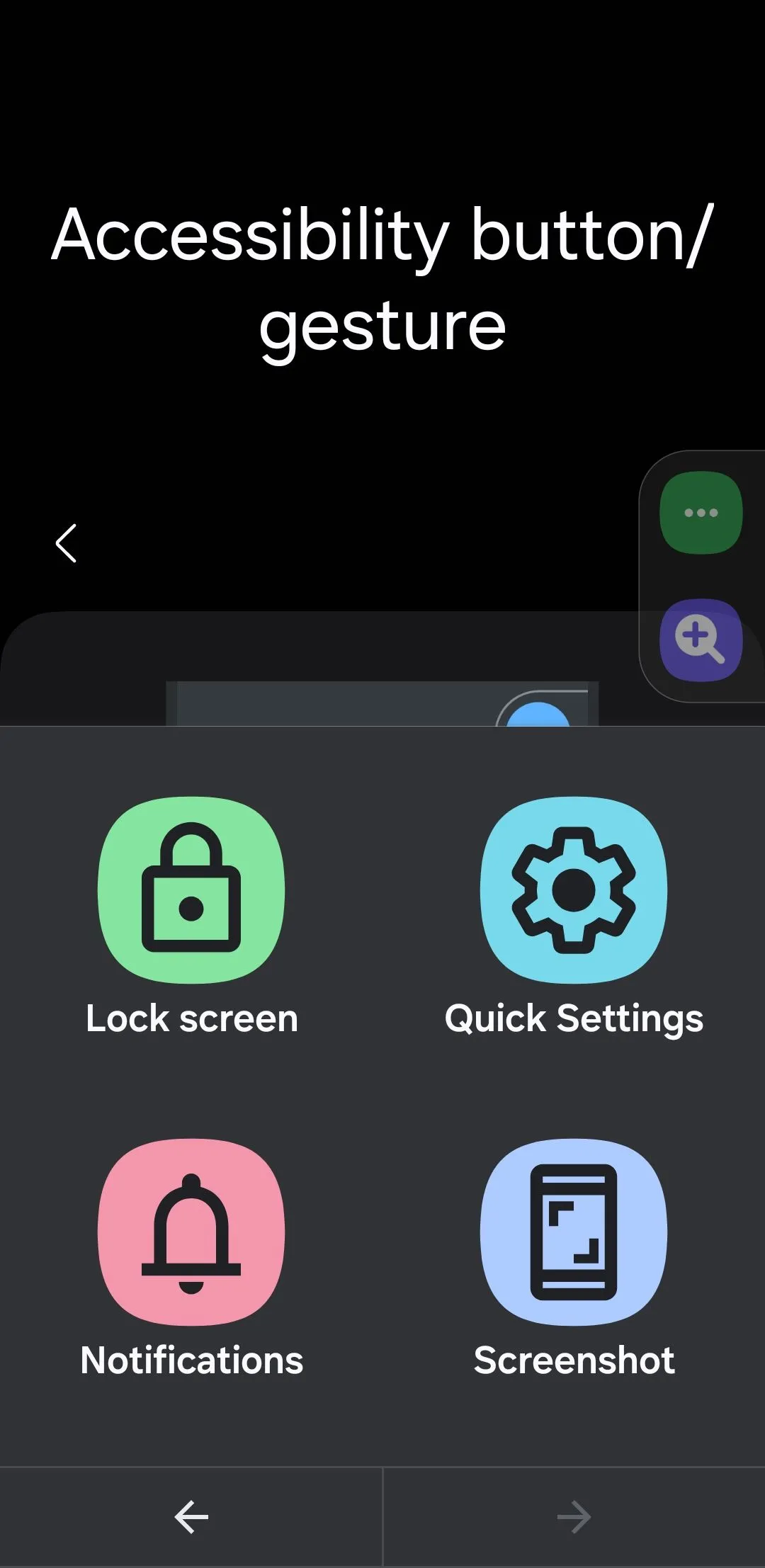 Menu phím tắt trợ năng nổi của Android, cung cấp quyền truy cập nhanh vào các chức năng thiết yếu.