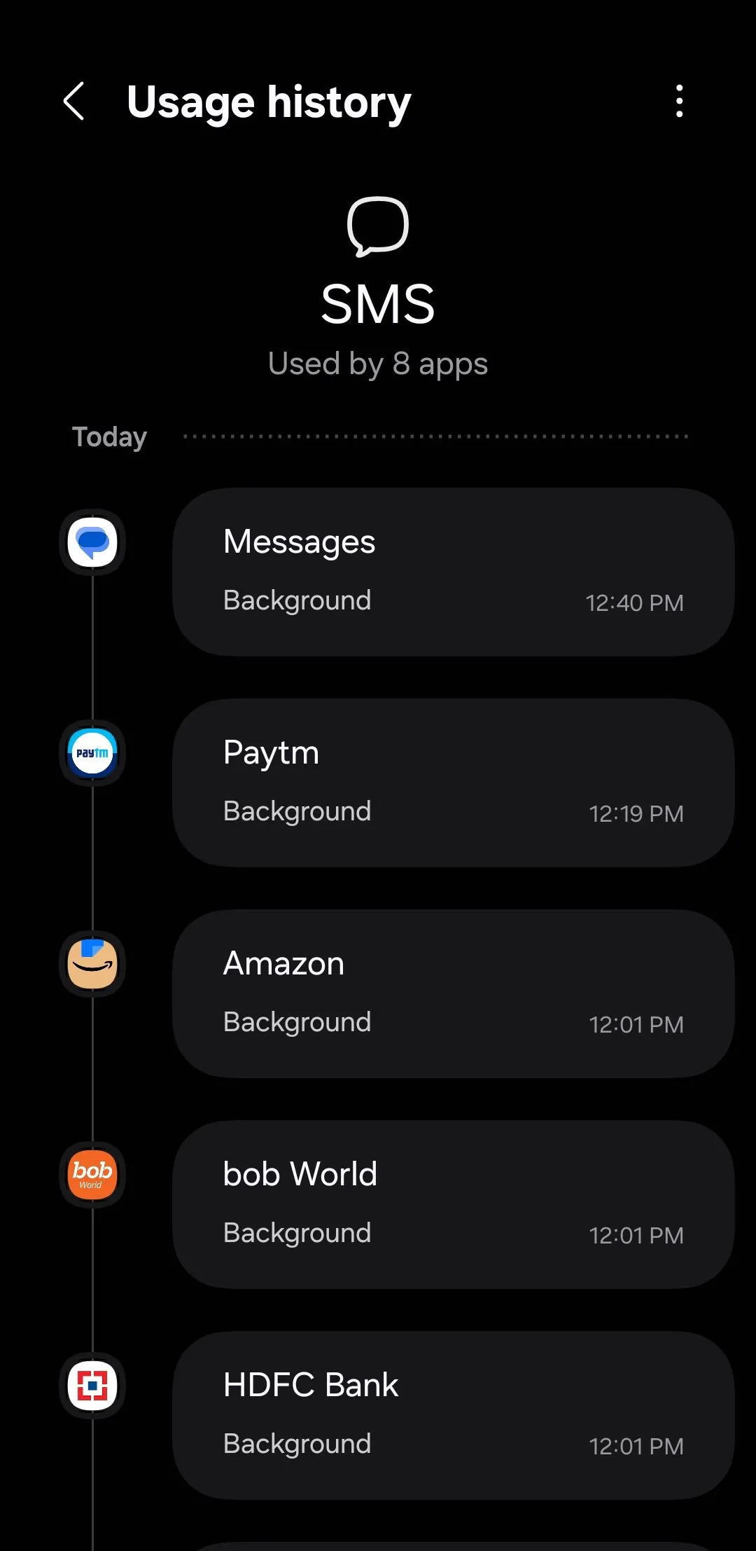 Menu quyền truy cập SMS trên điện thoại Samsung