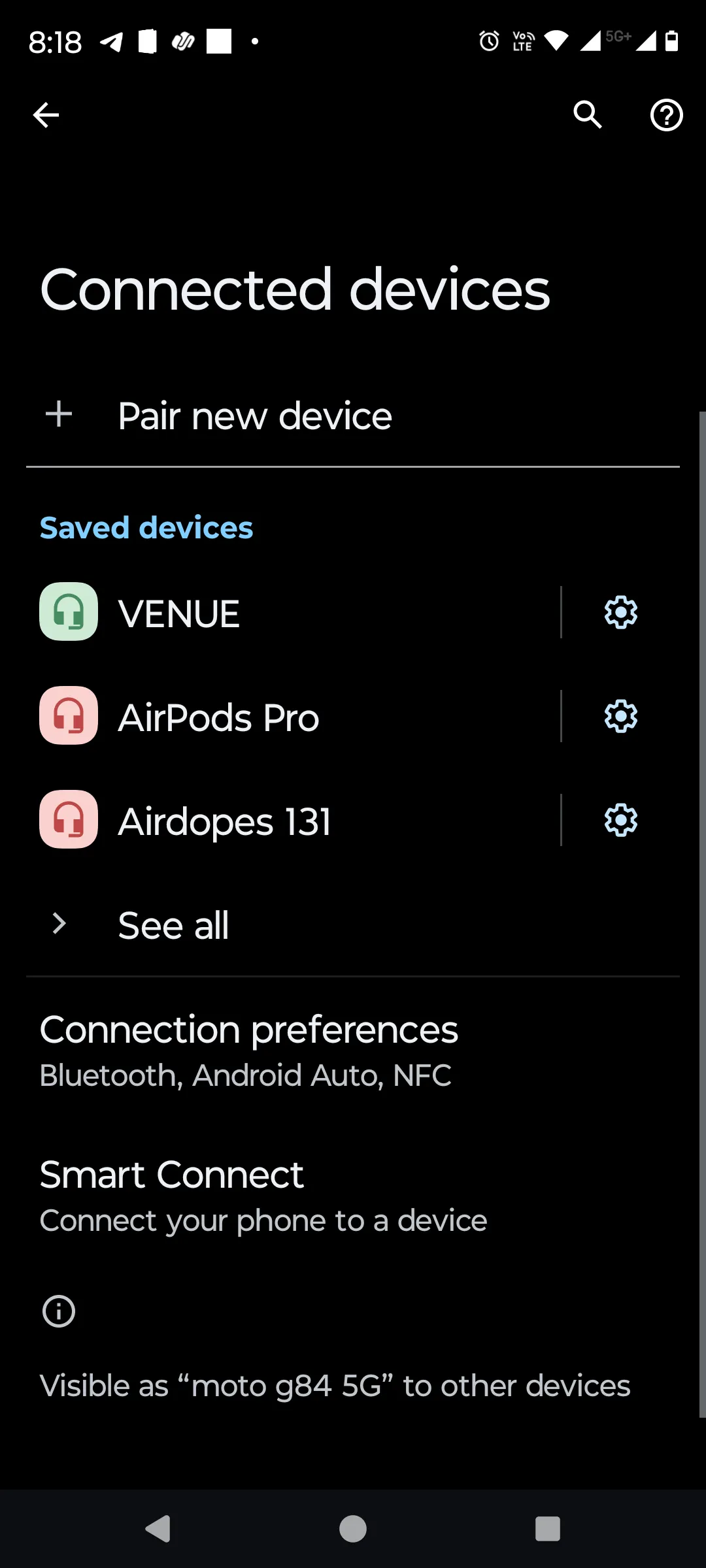 Menu thiết bị đã kết nối trên điện thoại Android, nơi quản lý các kết nối ngoại vi