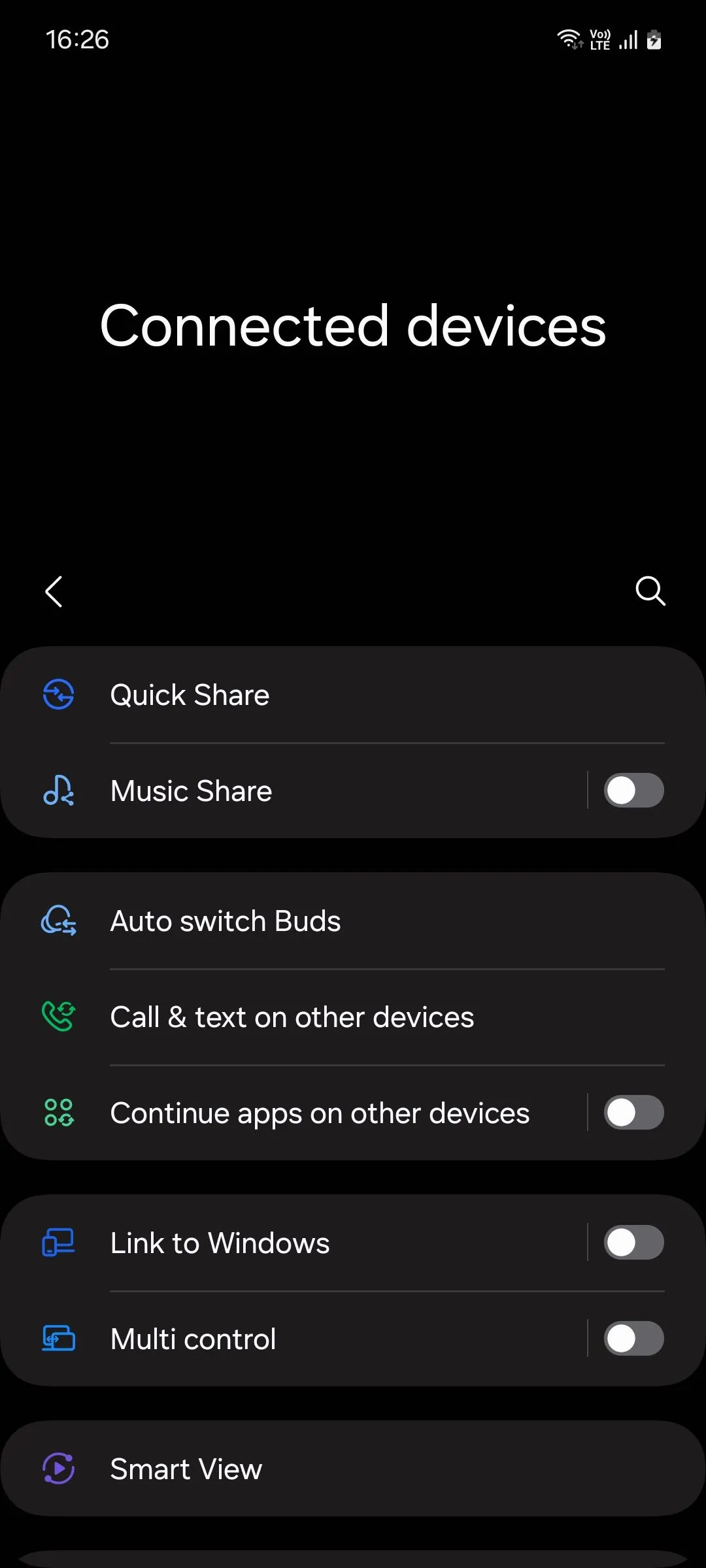 Menu &quot;Thiết bị đã kết nối&quot; trên Samsung One UI 6.1, cho phép bật hoặc tắt dịch vụ Continuity Service.