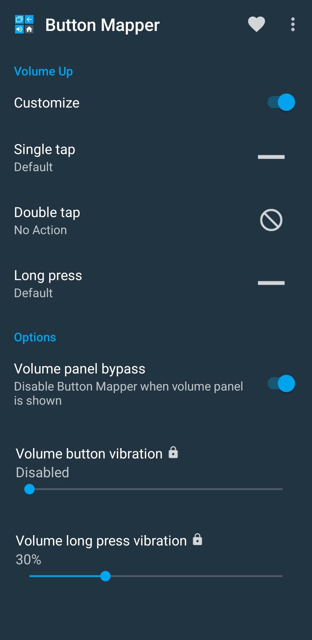 menu tùy chỉnh ứng dụng Button Mapper trên Android