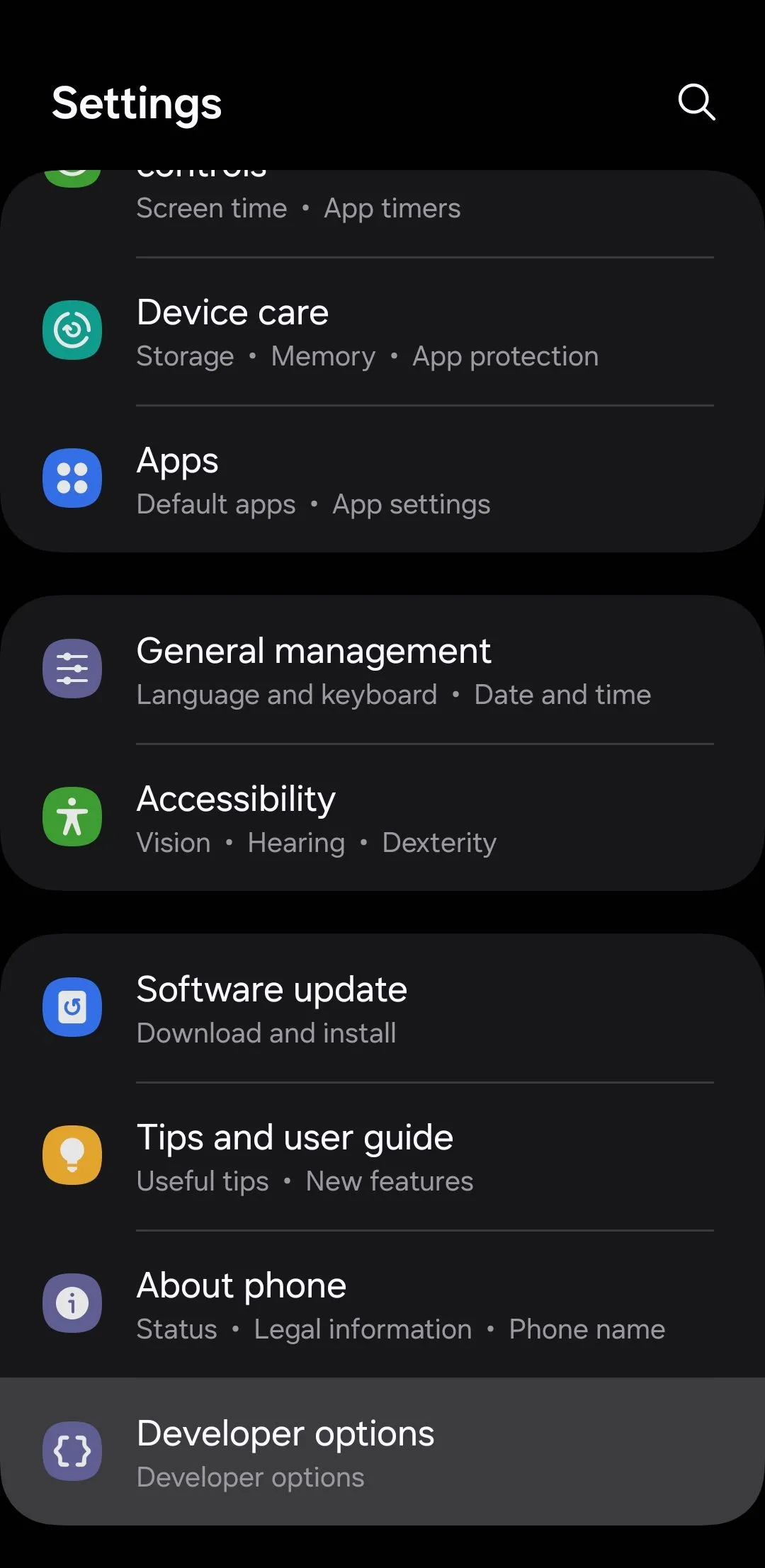 Menu Tùy chọn nhà phát triển trên điện thoại Android, nơi truy cập các cài đặt nâng cao về hiệu ứng hoạt hình