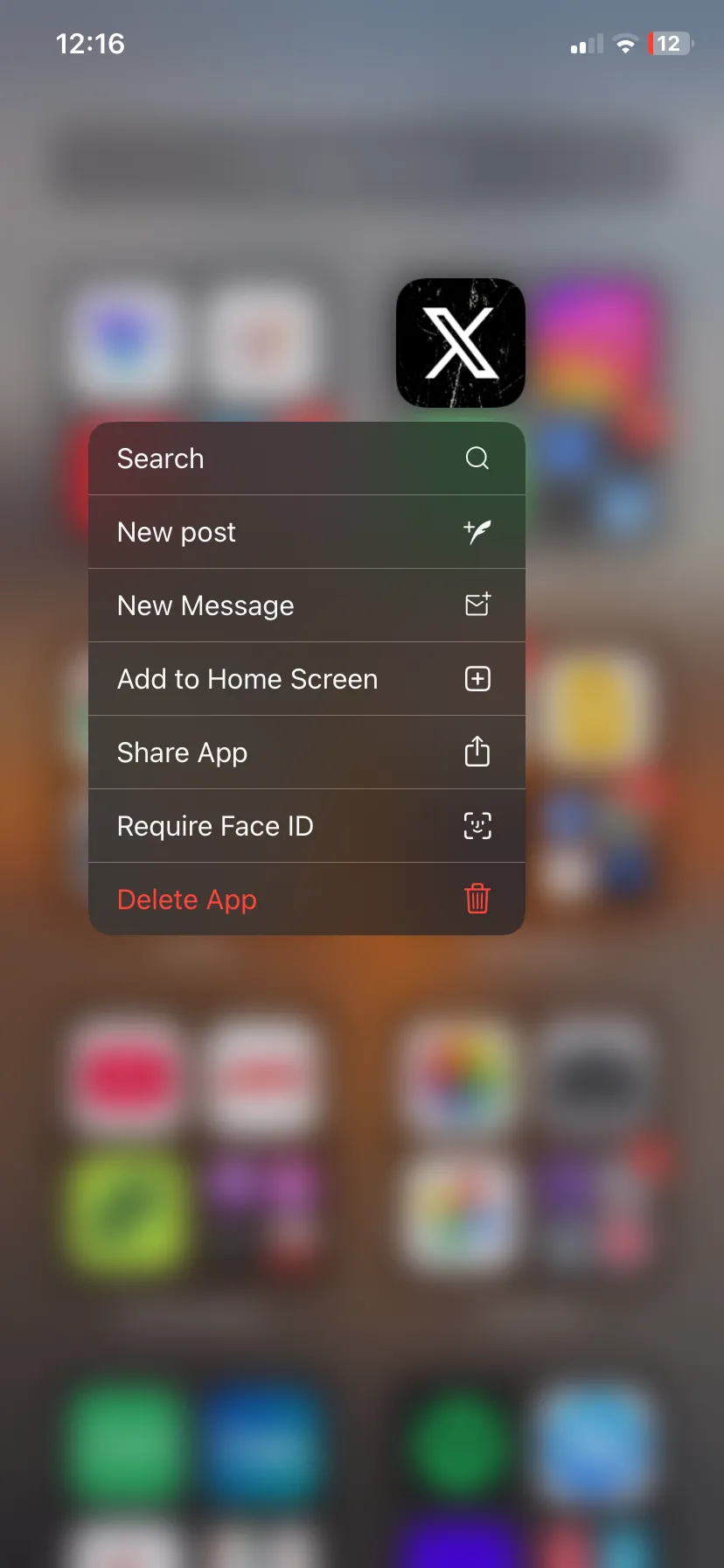 Menu tùy chọn nhanh (Quick Actions) của ứng dụng X (Twitter) trên iPhone