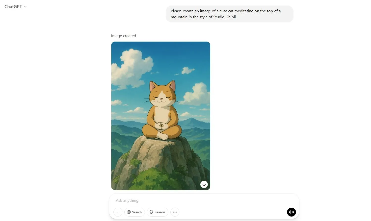 Mèo thiền định phong cách Studio Ghibli tạo bởi ChatGPT GPT-4o