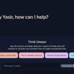 Microsoft Copilot với chế độ Think Deeper được bật, cho thấy giao diện người dùng và khả năng tư duy sâu hơn
