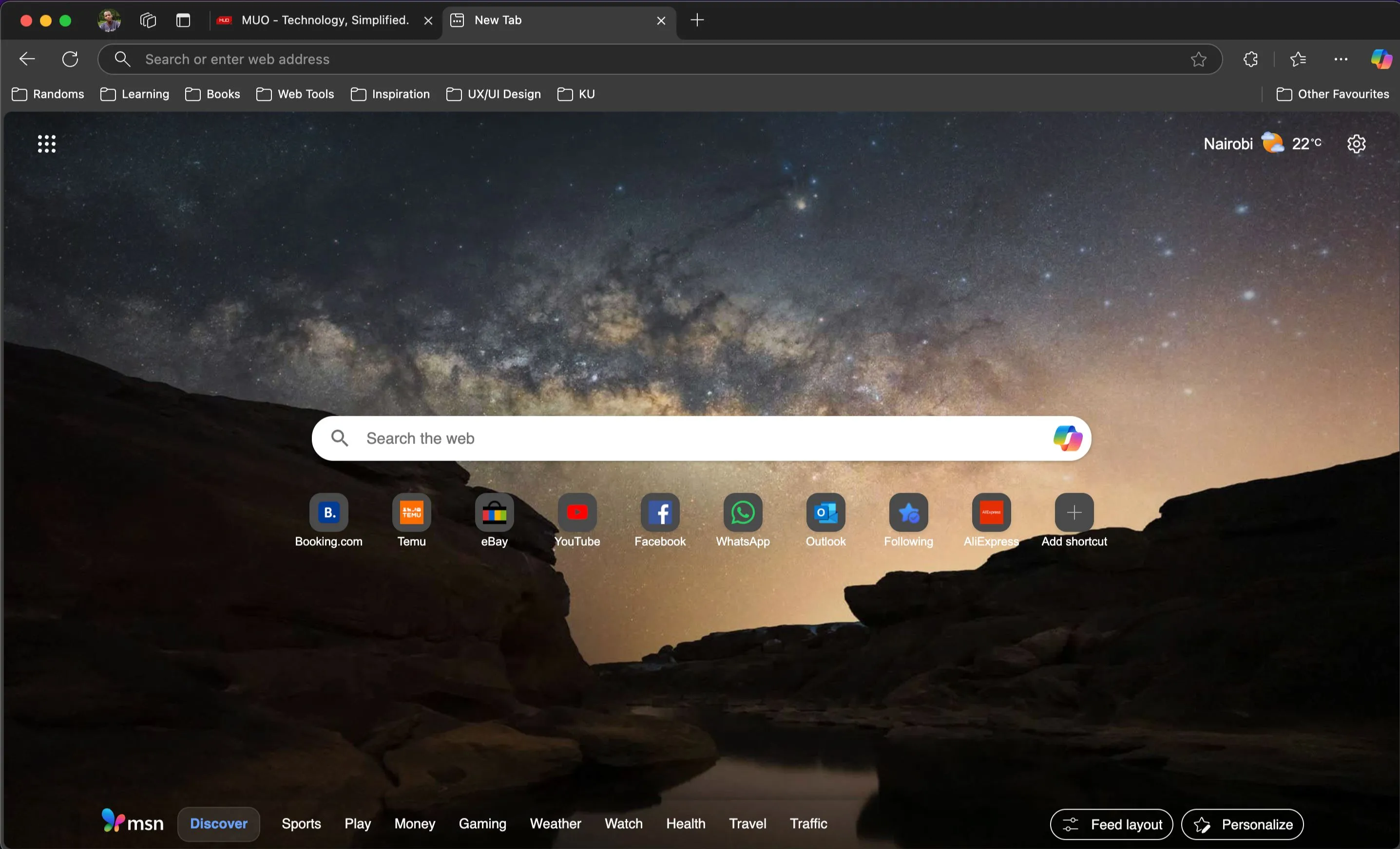 Microsoft Edge new tab