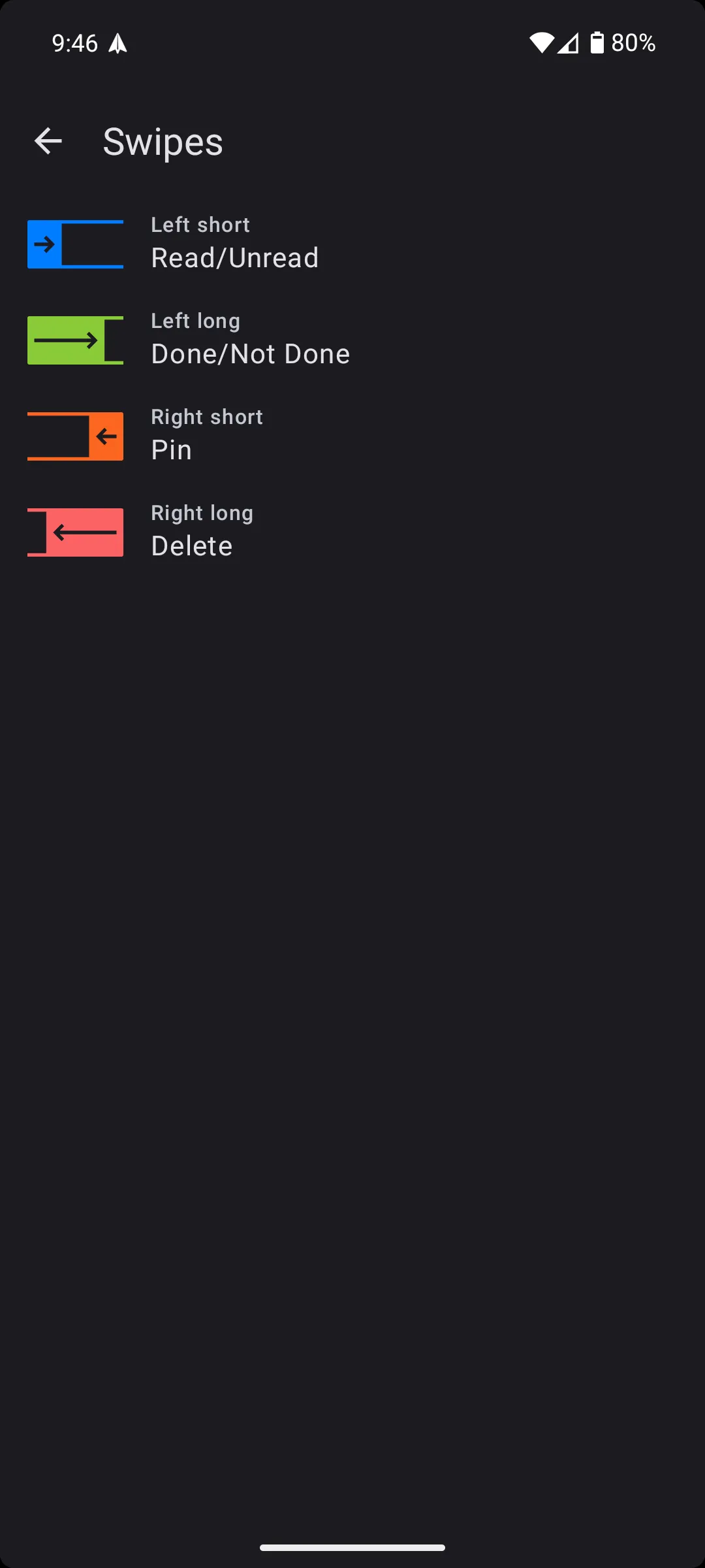 Minh họa cử chỉ vuốt tùy chỉnh trên ứng dụng Spark Mail Android để quản lý email nhanh chóng