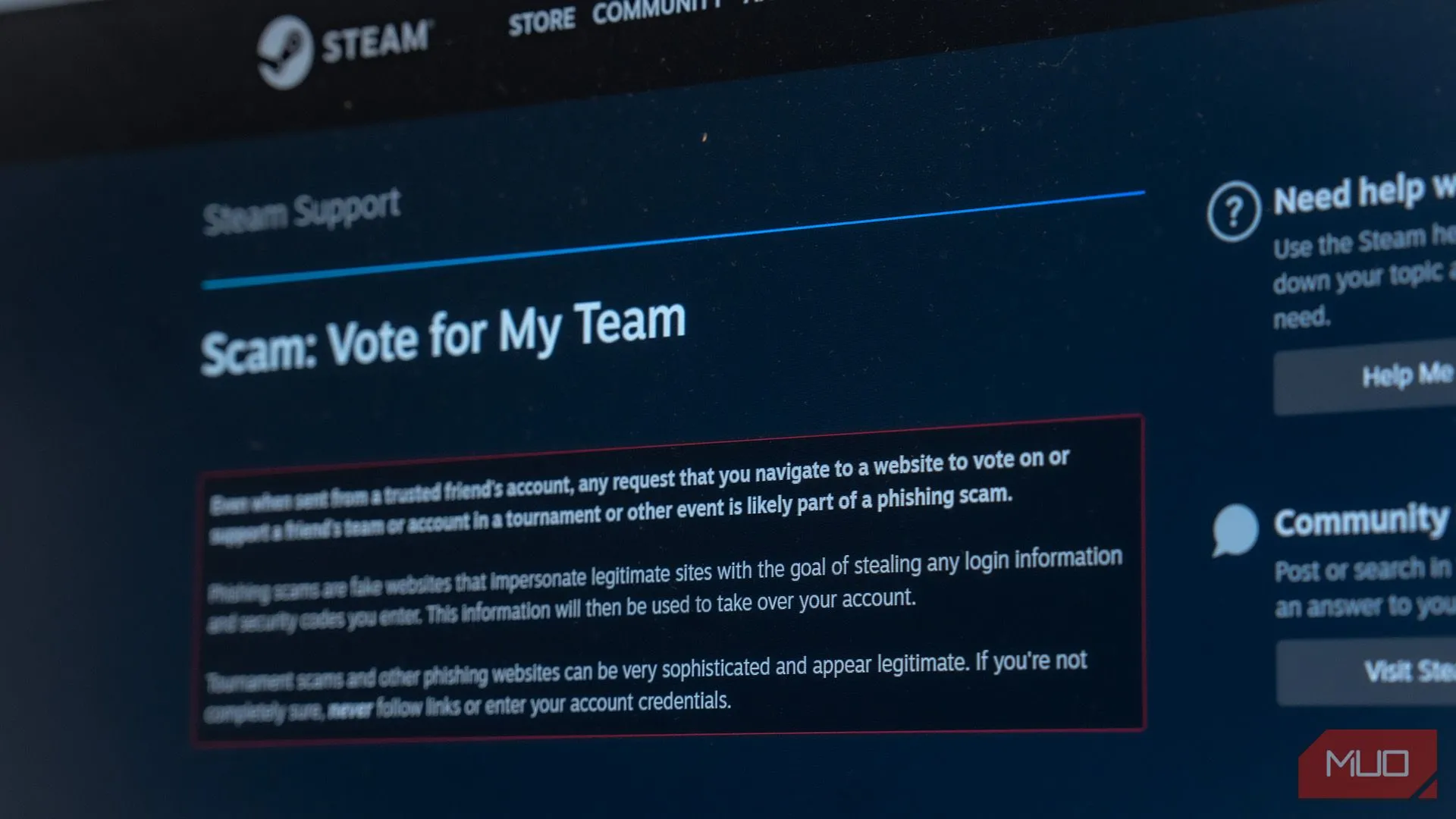 Minh họa trang hỗ trợ Steam về các loại lừa đảo trực tuyến