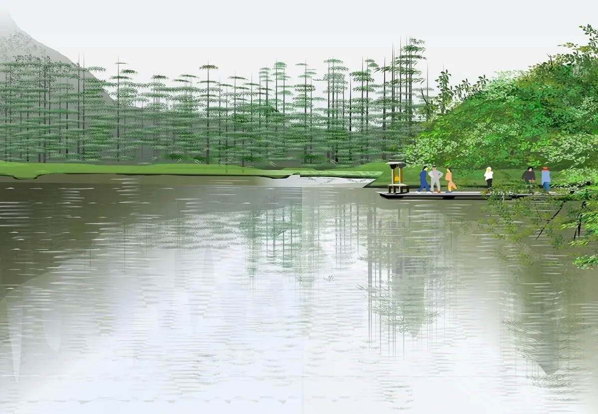 Một tác phẩm nghệ thuật phong cảnh phức tạp, chi tiết được họa sĩ Tatsuo Horiuchi tạo ra hoàn toàn bằng các công cụ vẽ trong Microsoft Excel.