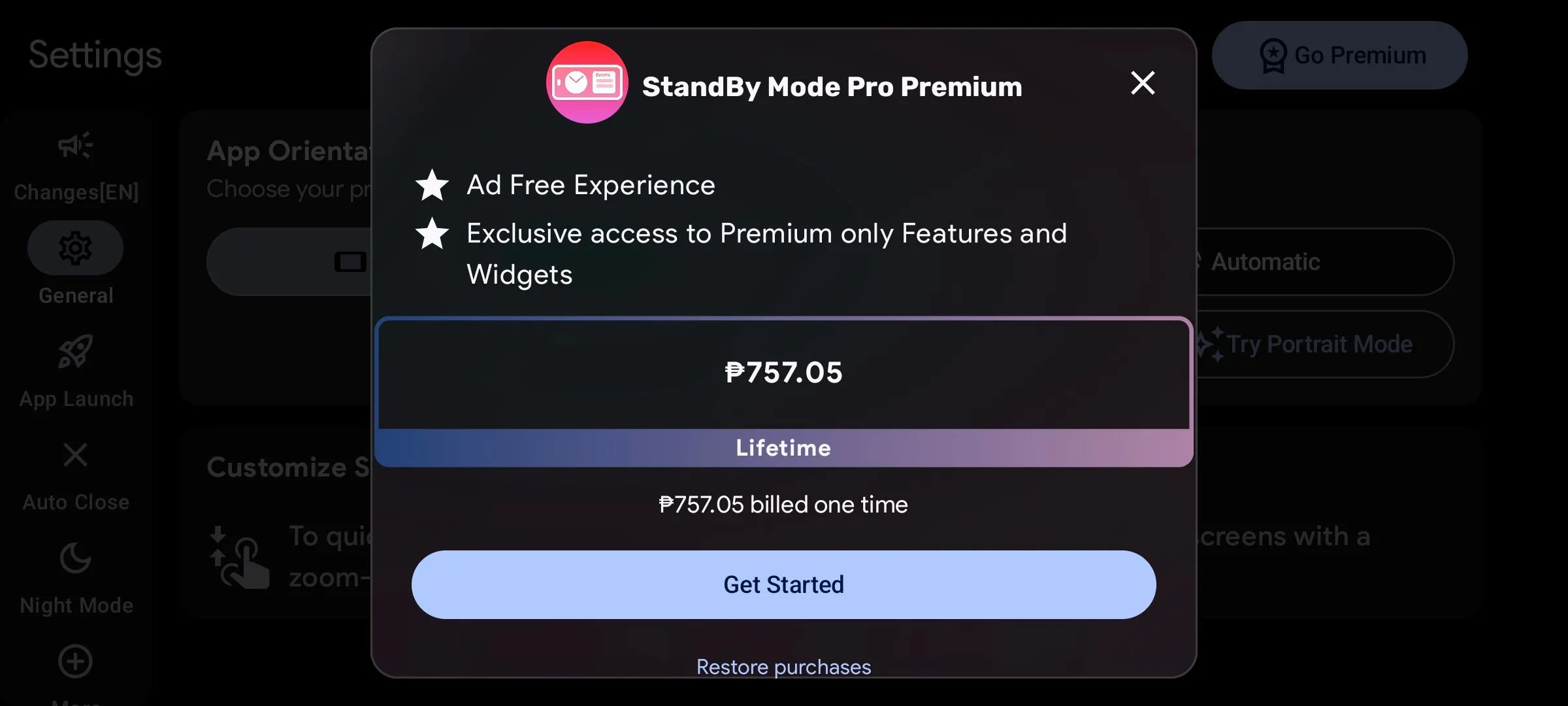 Mua bản StandBy Mode Pro Premium trọn đời trên Android