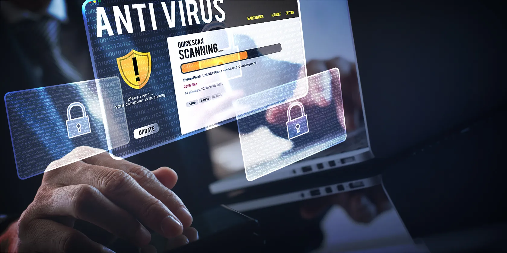 Người dùng máy tính kiểm tra virus bằng phần mềm diệt virus chuyên dụng