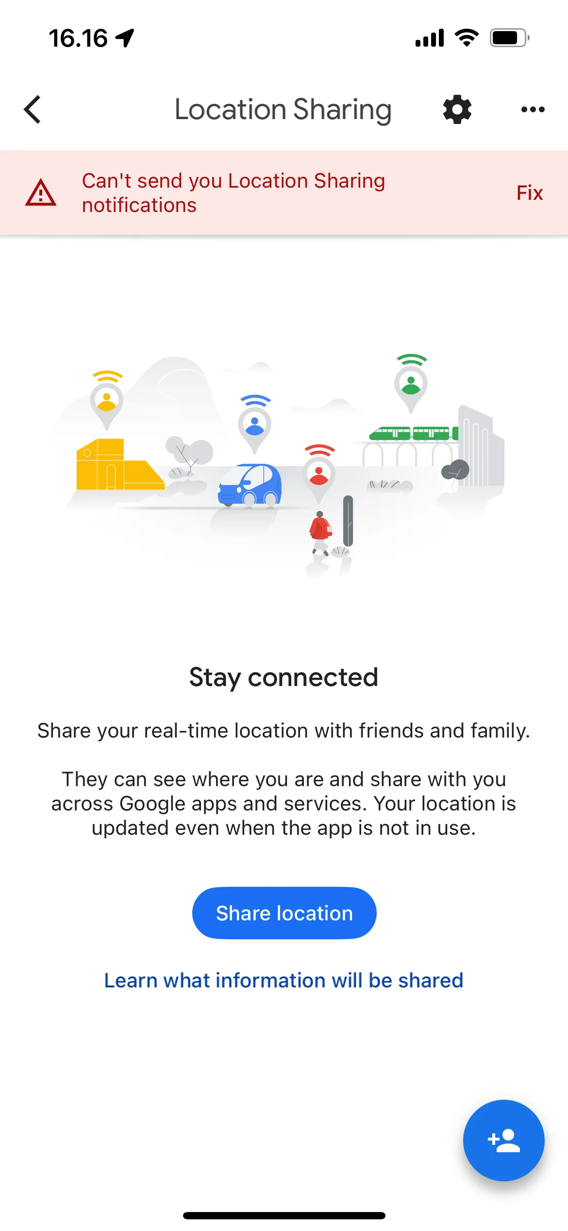 Nút Chia sẻ vị trí trong cài đặt của Google Maps