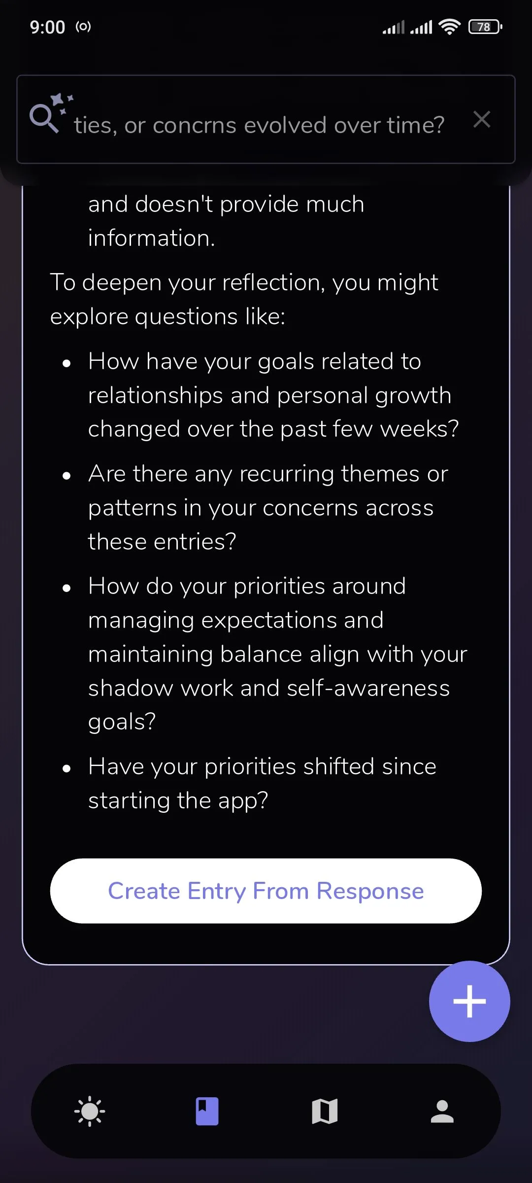 Nút tạo phản hồi AI trong Reflection.app giúp người dùng chuyển đổi insights thành mục nhật ký mới.