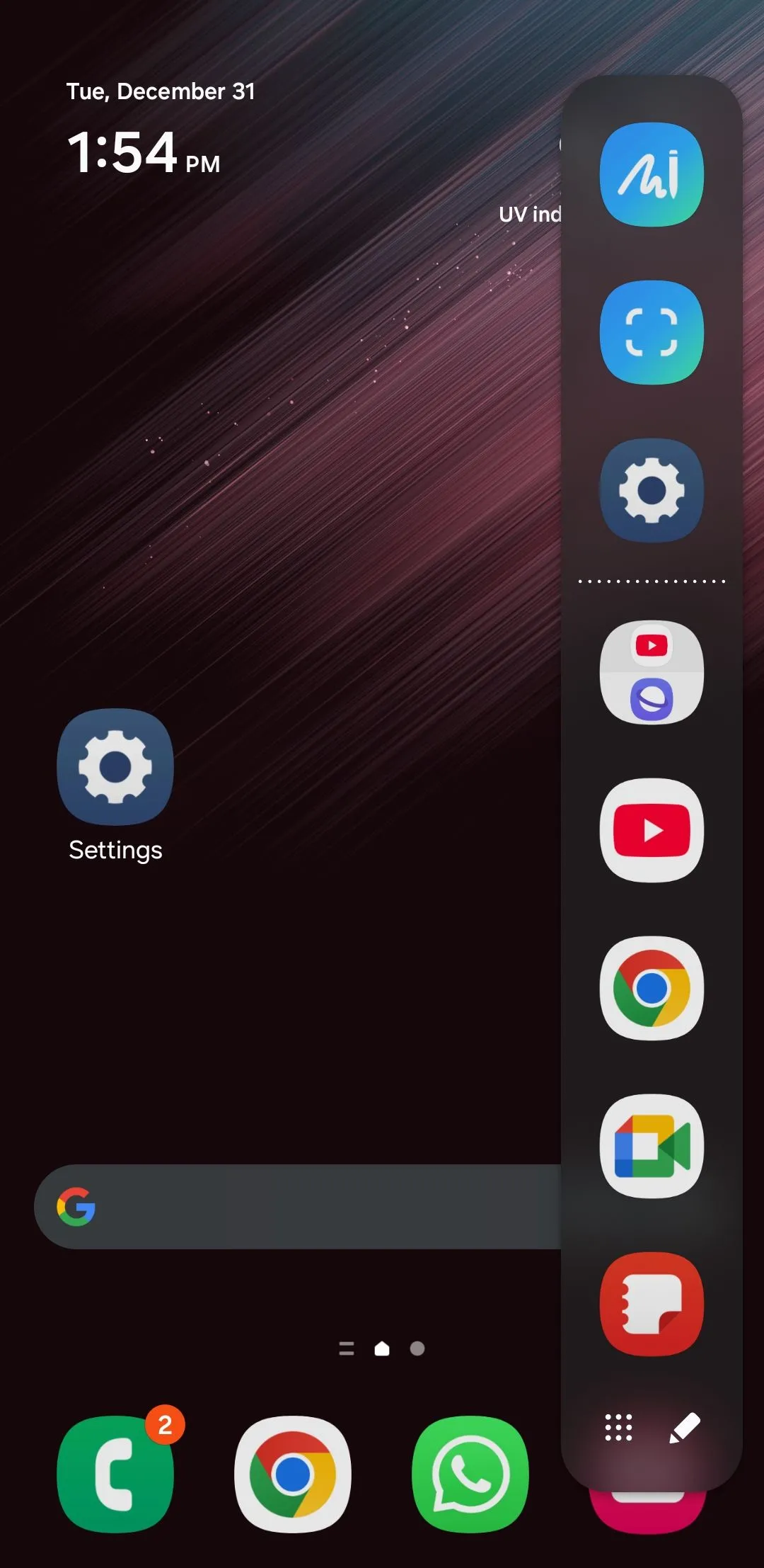 Phím tắt ứng dụng Samsung Notes trên bảng điều khiển Edge của điện thoại Galaxy