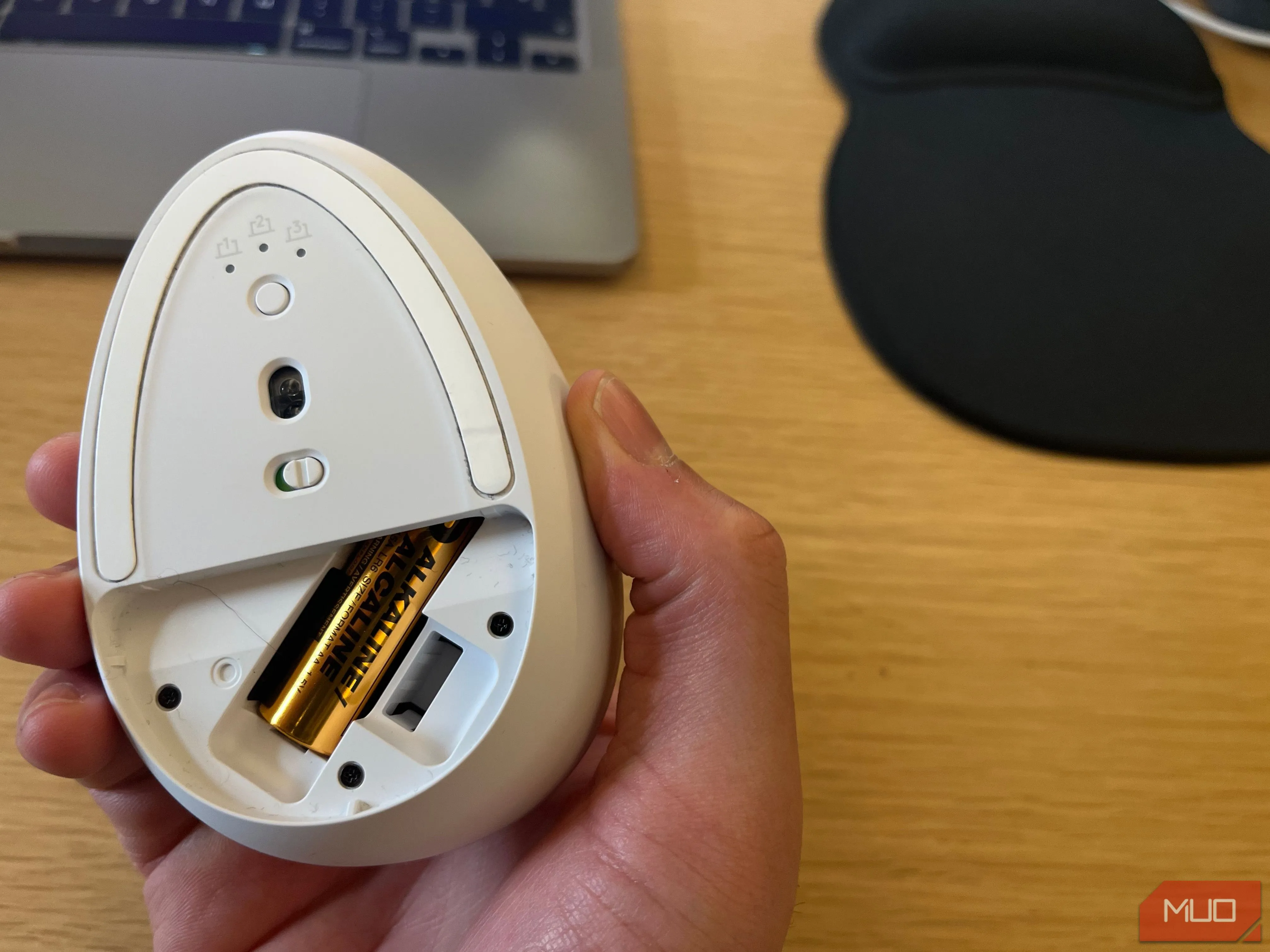 Pin AAA được đặt bên trong ngăn chứa của chuột không dây