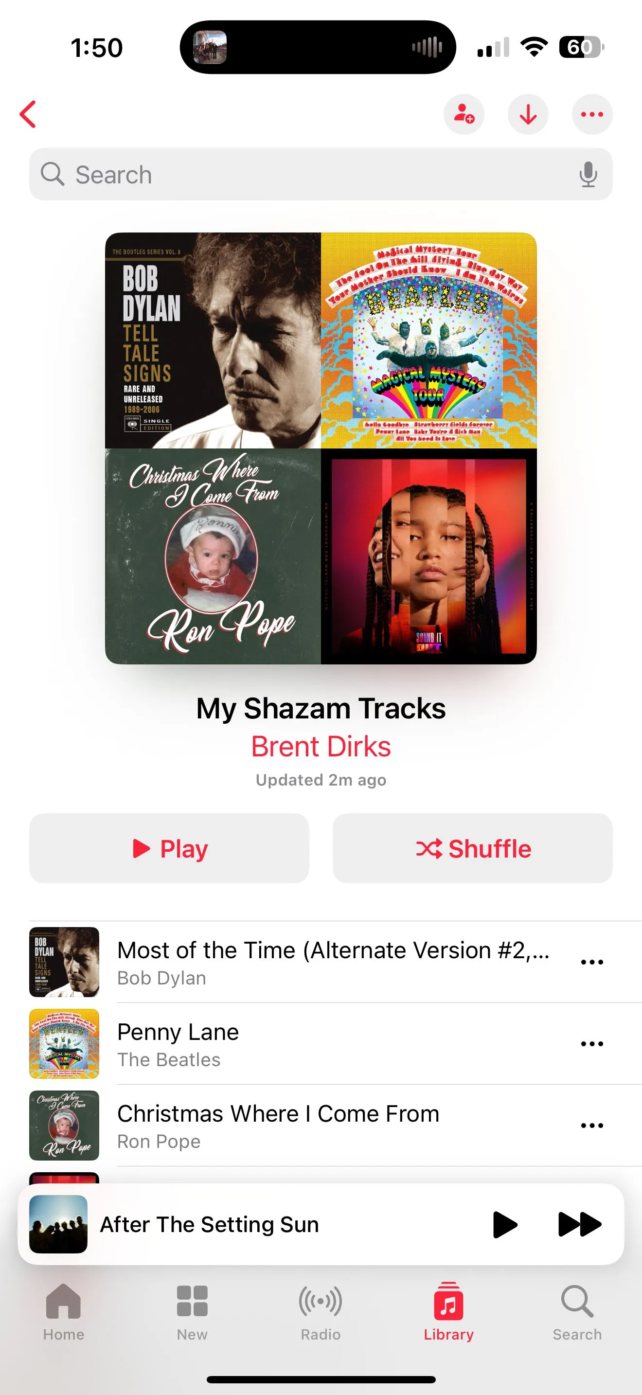 Playlist &quot;My Shazam Tracks&quot; trên Apple Music chứa các bài hát đã được Shazam nhận diện