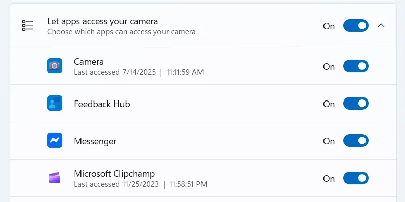 Quản lý quyền truy cập camera của ứng dụng để kiểm soát quyền riêng tư Windows 11