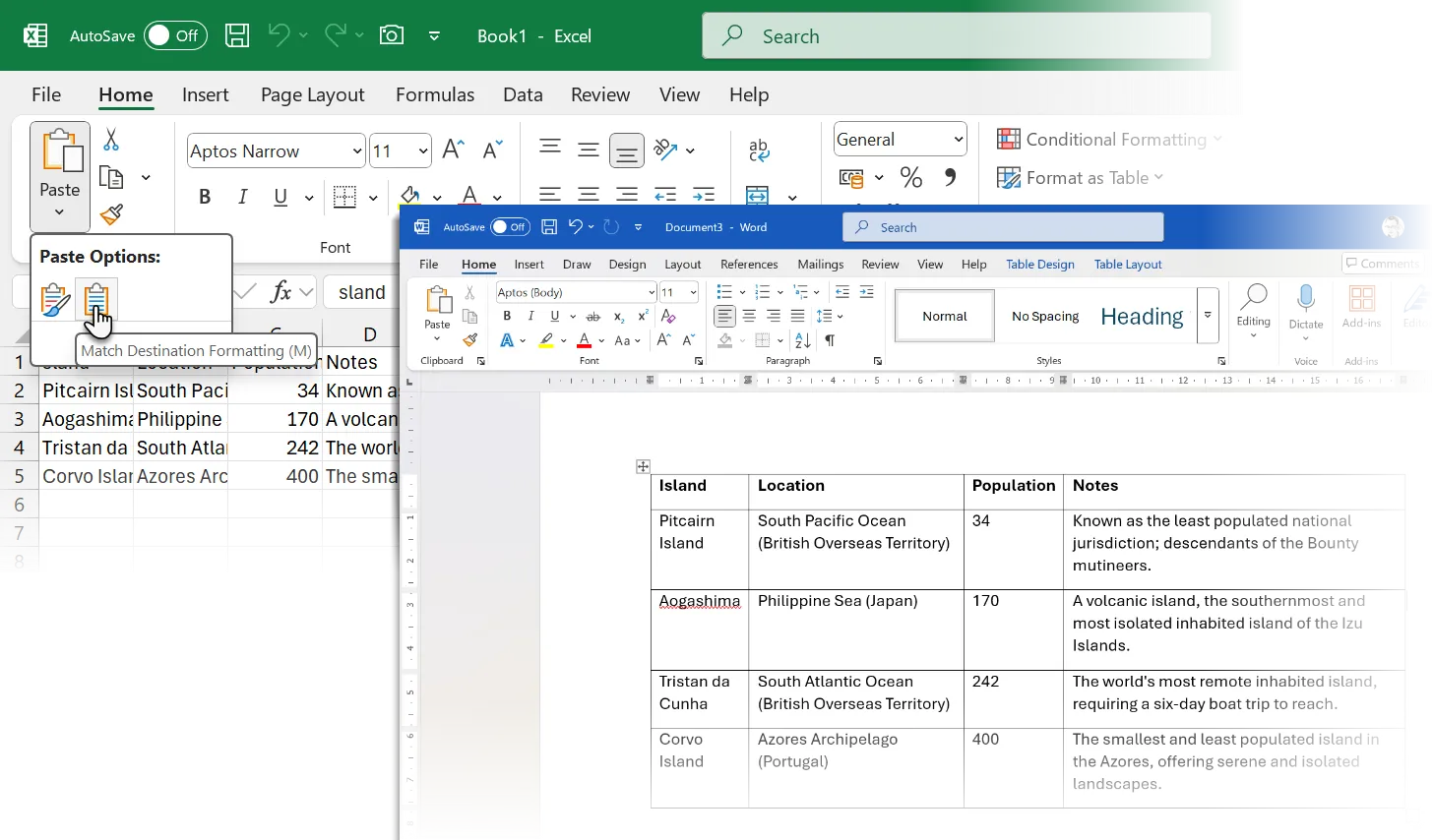 Quy trình dán bảng từ ChatGPT vào Word thông qua Excel, minh họa cách giữ định dạng bảng hiệu quả.