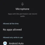 Quyền truy cập micro trong cài đặt ứng dụng Android, hiển thị các tùy chọn cho phép hoặc từ chối truy cập.