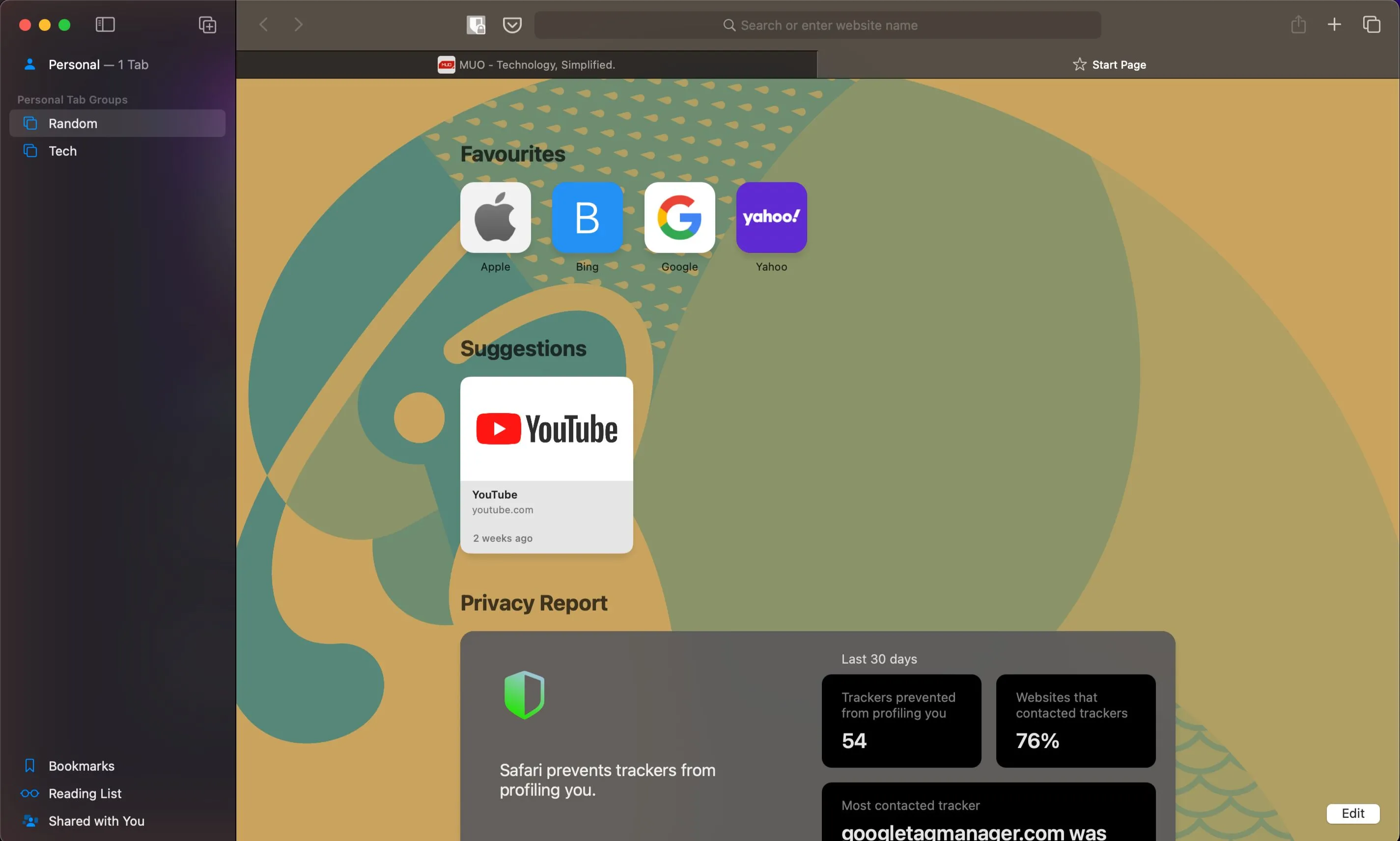 Safari browser new tab on Mac