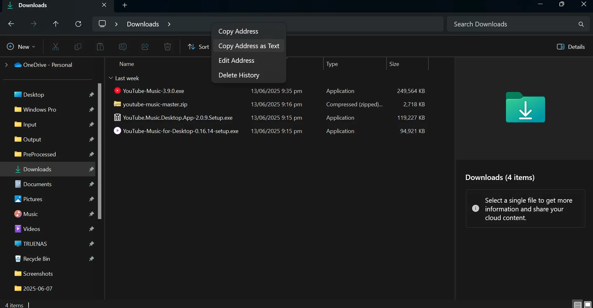 Sao chép địa chỉ thư mục Downloads trong File Explorer để cấu hình Windows Sandbox.