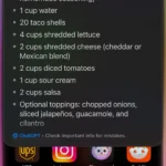 Siri tích hợp ChatGPT hiển thị công thức món taco chi tiết.