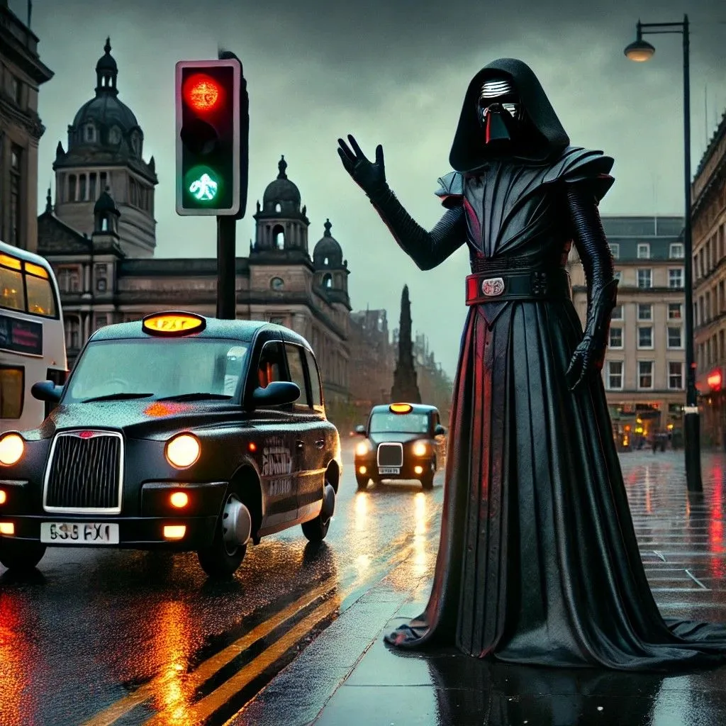 Sith Lord được DALL-E tạo ra trong bối cảnh Glasgow, vẫn còn thiếu độ chân thực