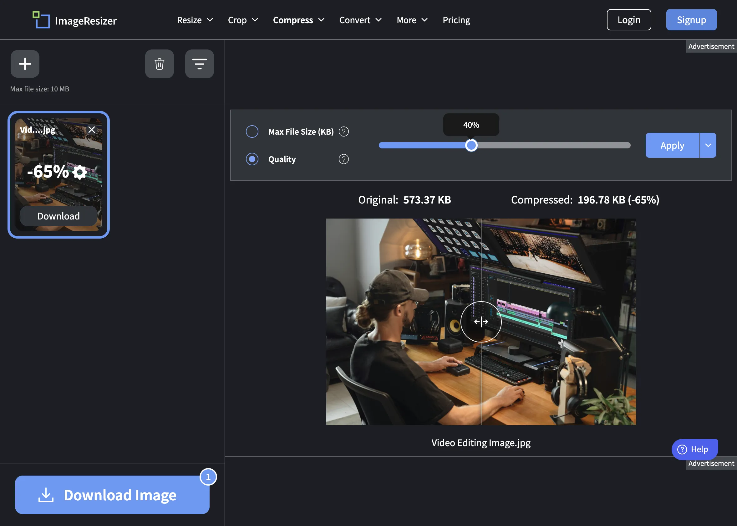 So sánh ảnh chưa nén và đã nén trên ImageResizer