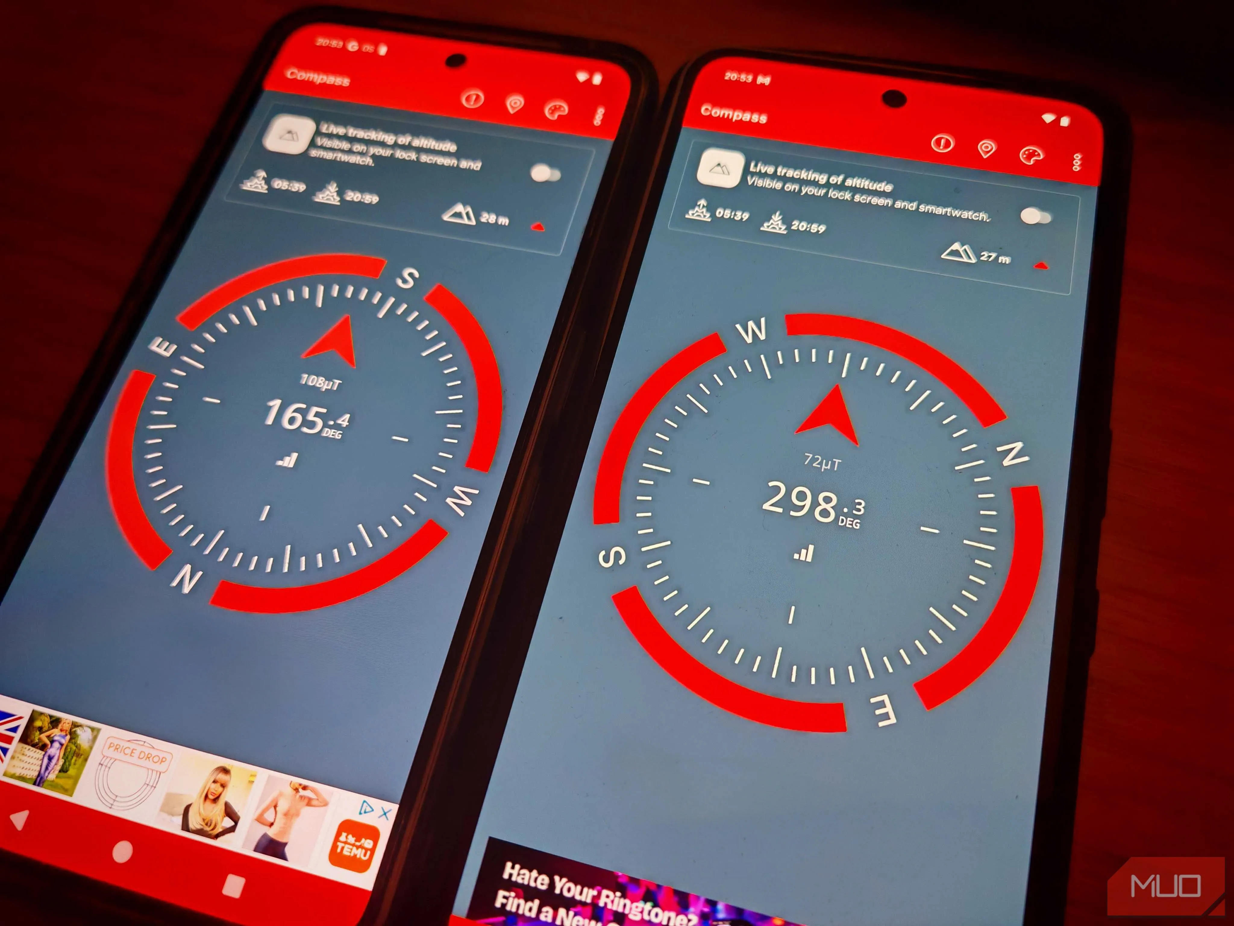 So sánh kết quả la bàn từ hai điện thoại Nothing Phone