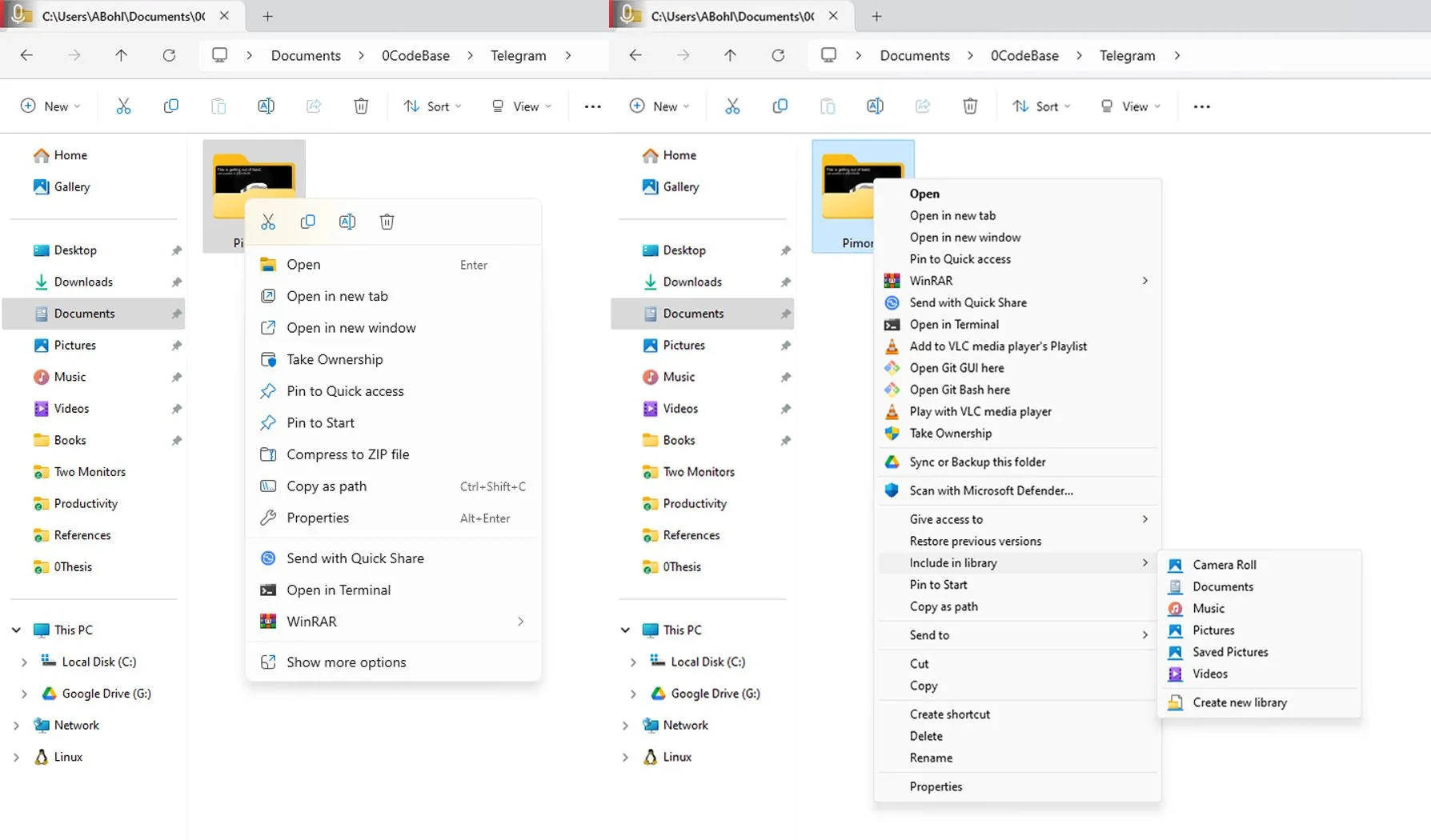 So sánh menu chuột phải Windows 11 và menu ngữ cảnh cổ điển của Windows 10