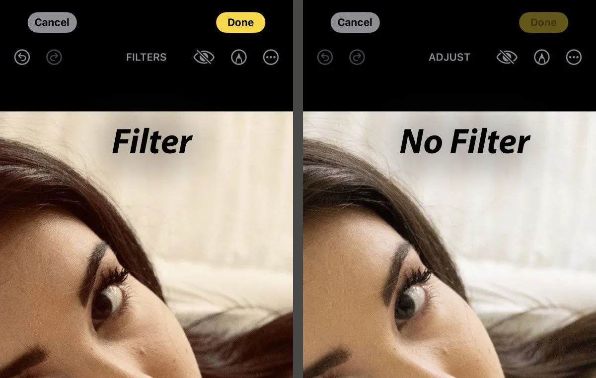 So sánh trực quan giữa ảnh có filter và ảnh không filter, thể hiện sự khác biệt về độ chân thực và sắc độ