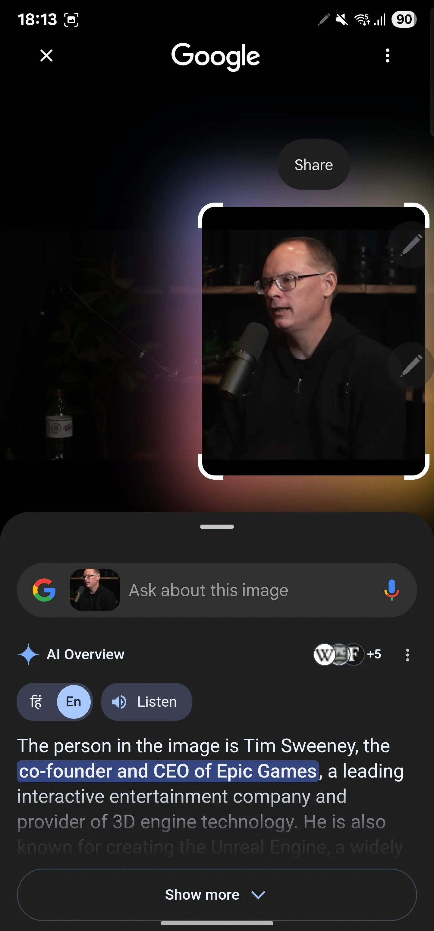 Sử dụng Circle to Search để nhận diện khuôn mặt người trong video