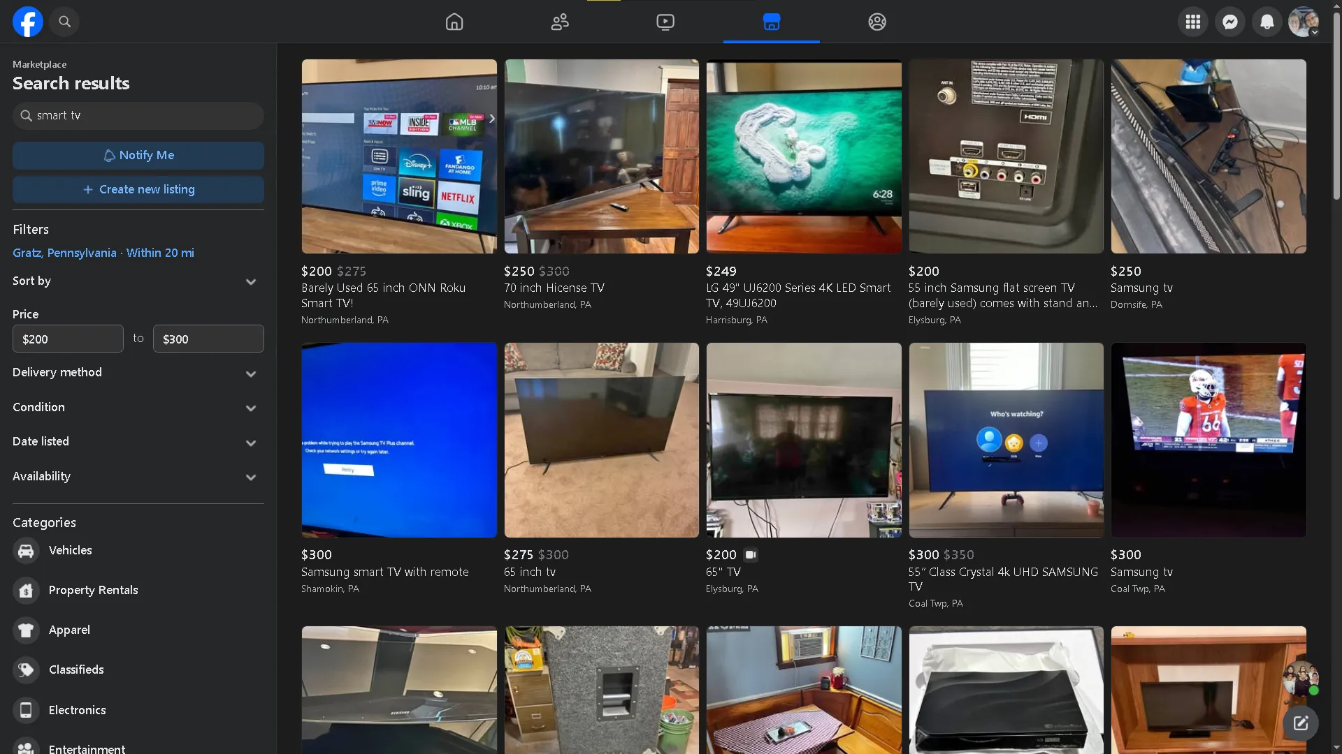 Sử dụng Facebook Marketplace để tìm kiếm TV thông minh giá rẻ