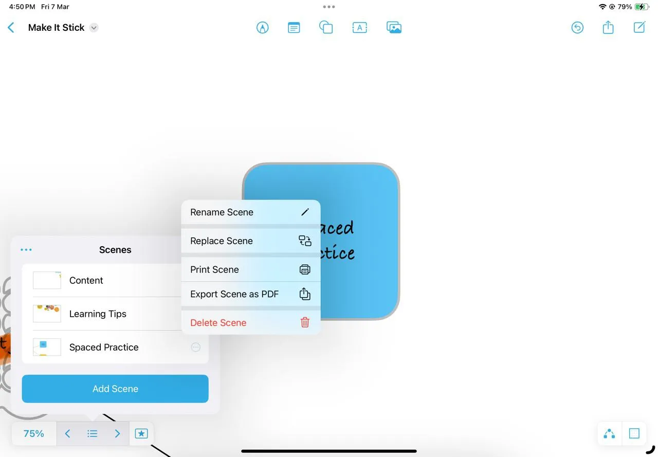 Sử dụng Freeform Scenes Navigator để chuyển đổi giữa các điểm chính trong ghi chú