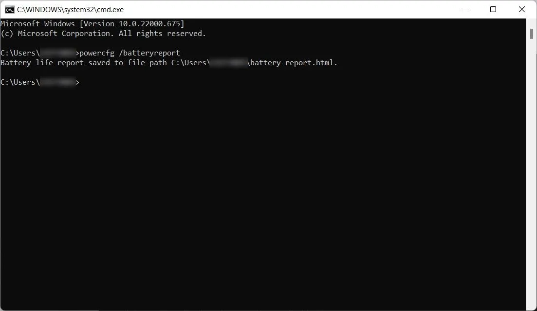 Tạo báo cáo tình trạng pin laptop bằng lệnh powercfg /batteryreport trong Command Prompt