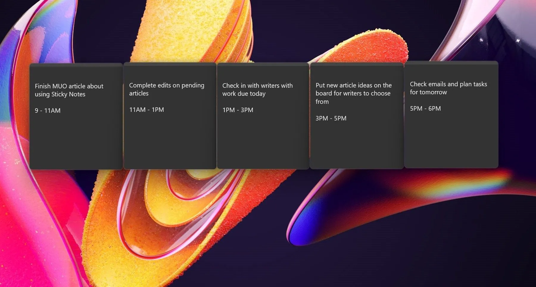 Tạo các khối thời gian trực quan bằng Sticky Notes để sắp xếp lịch trình làm việc trên desktop Windows