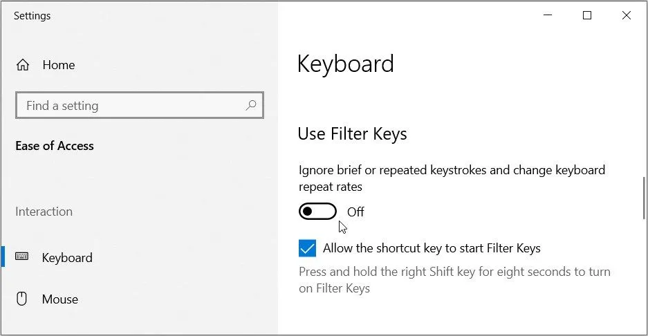 Tắt tính năng Filter Keys để khắc phục lỗi bàn phím bị trễ trên Windows