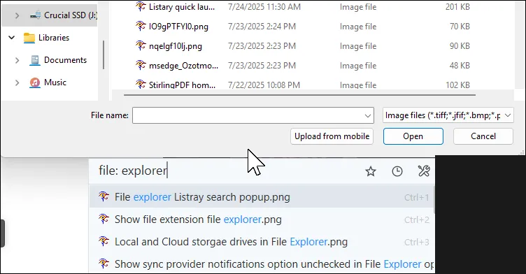 Thanh công cụ thông minh Listary tích hợp trực tiếp vào hộp thoại Save As hoặc Open của Windows, giúp quản lý thư mục dễ dàng.