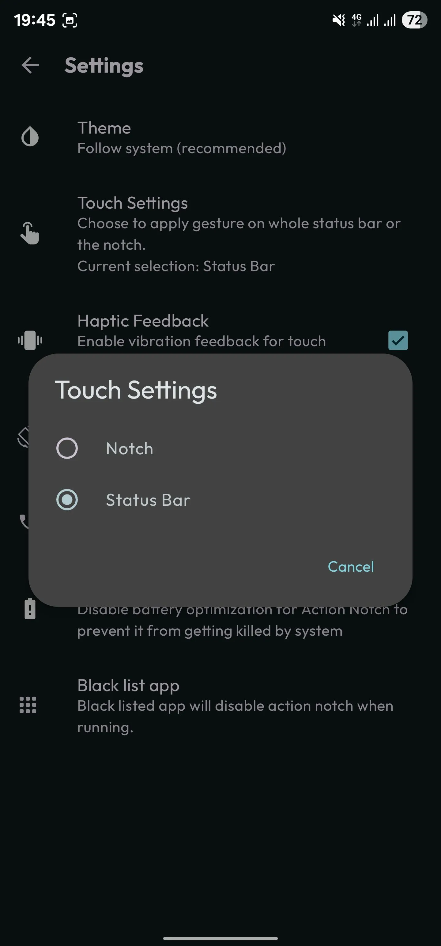 Thay đổi vùng tương tác của Action Notch từ notch hẹp sang toàn bộ thanh trạng thái trên cùng màn hình