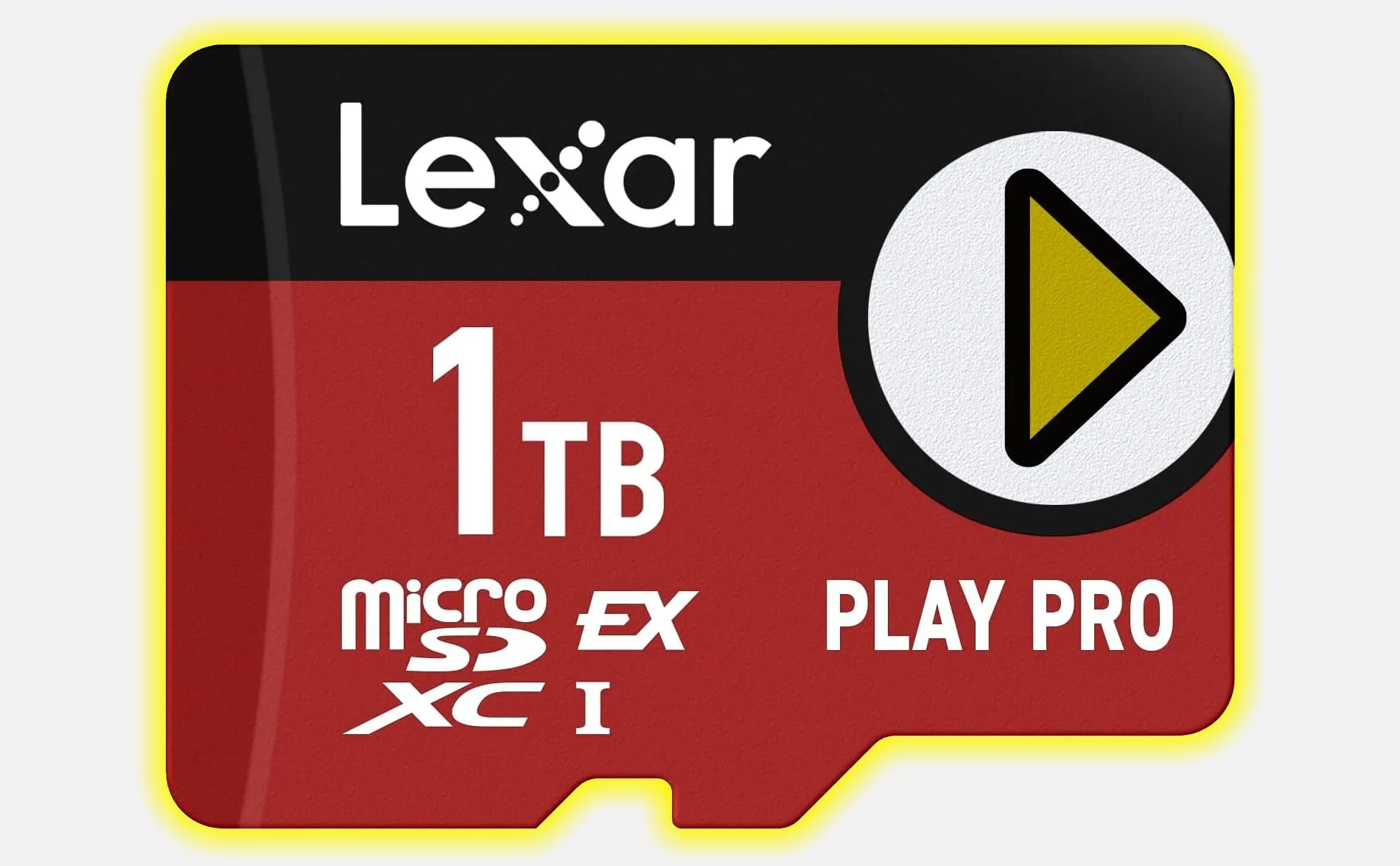 Thẻ nhớ Lexar PLAY PRO microSD Express 1TB với logo microSD EX rõ ràng, minh họa loại thẻ mới cho hiệu suất cao.