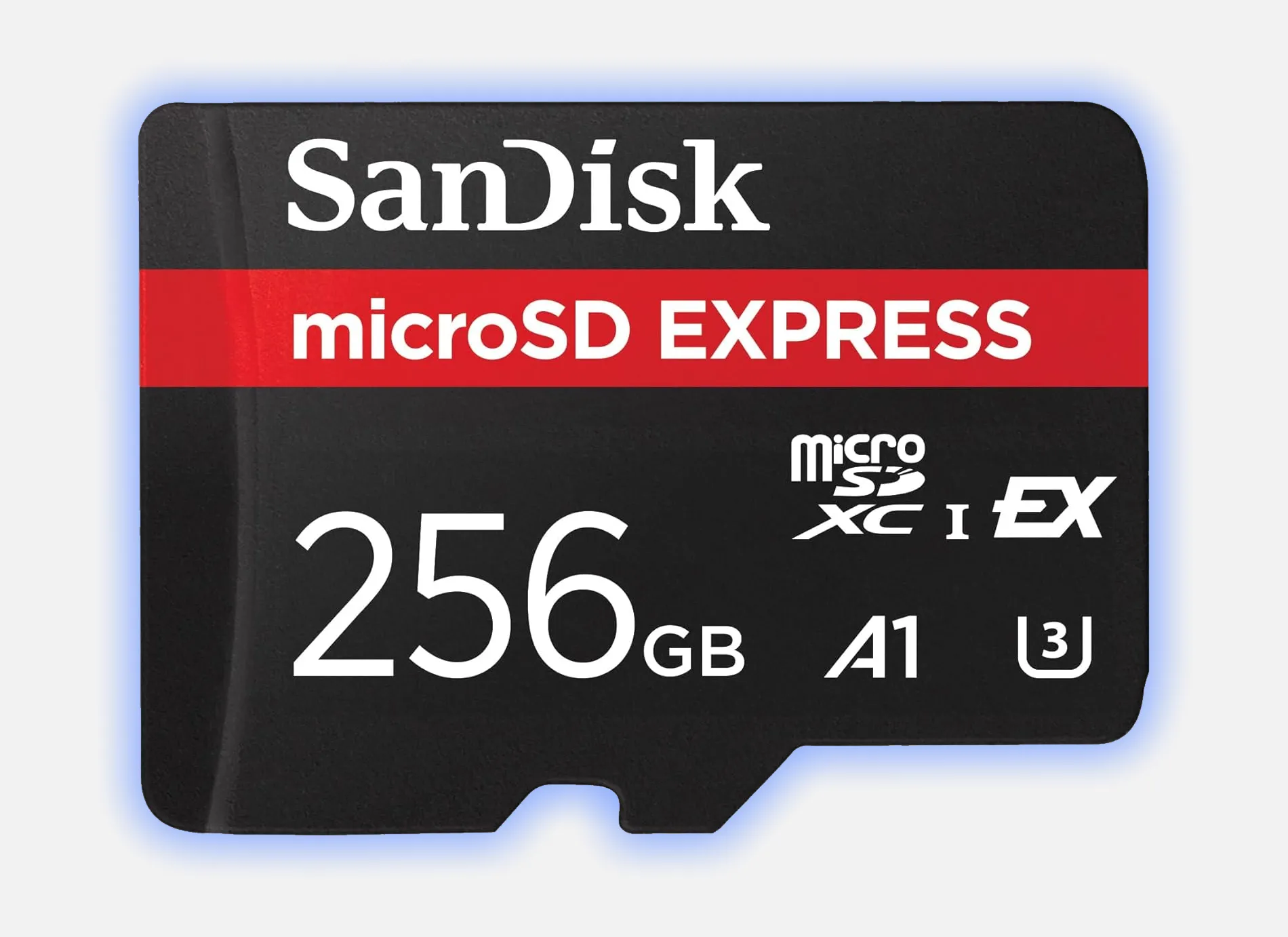 Thẻ nhớ SanDisk microSD Express 256GB, với thiết kế màu đen quen thuộc, đại diện cho dòng thẻ nhớ tốc độ cao mới.