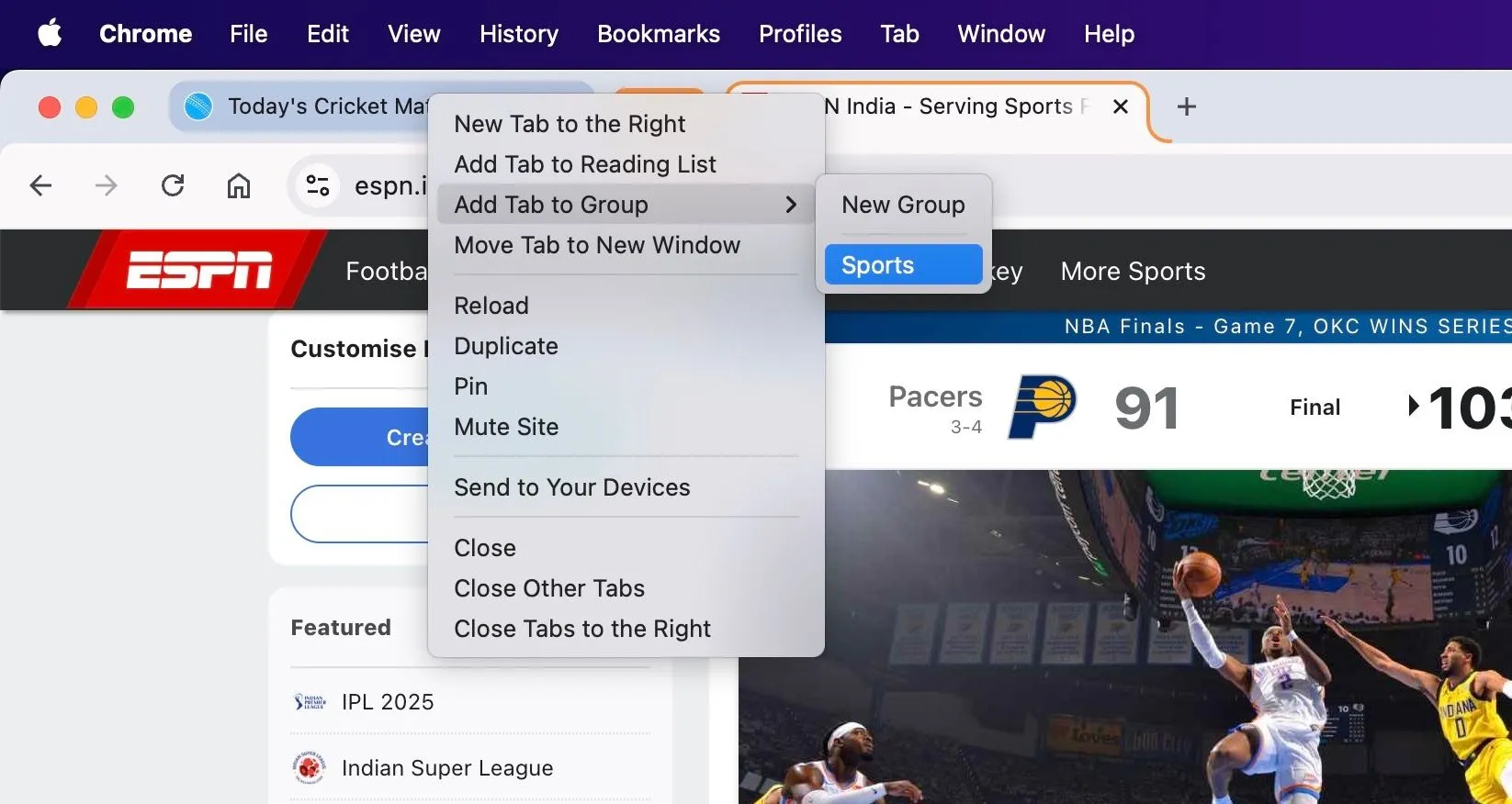Thêm một tab mới vào nhóm tab Chrome đã tạo bằng cách kéo thả.