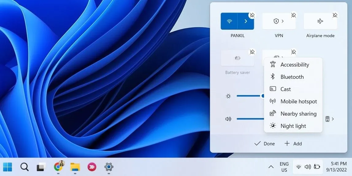 Thêm tùy chọn Bluetooth vào bảng Cài đặt Nhanh trên Windows 11.